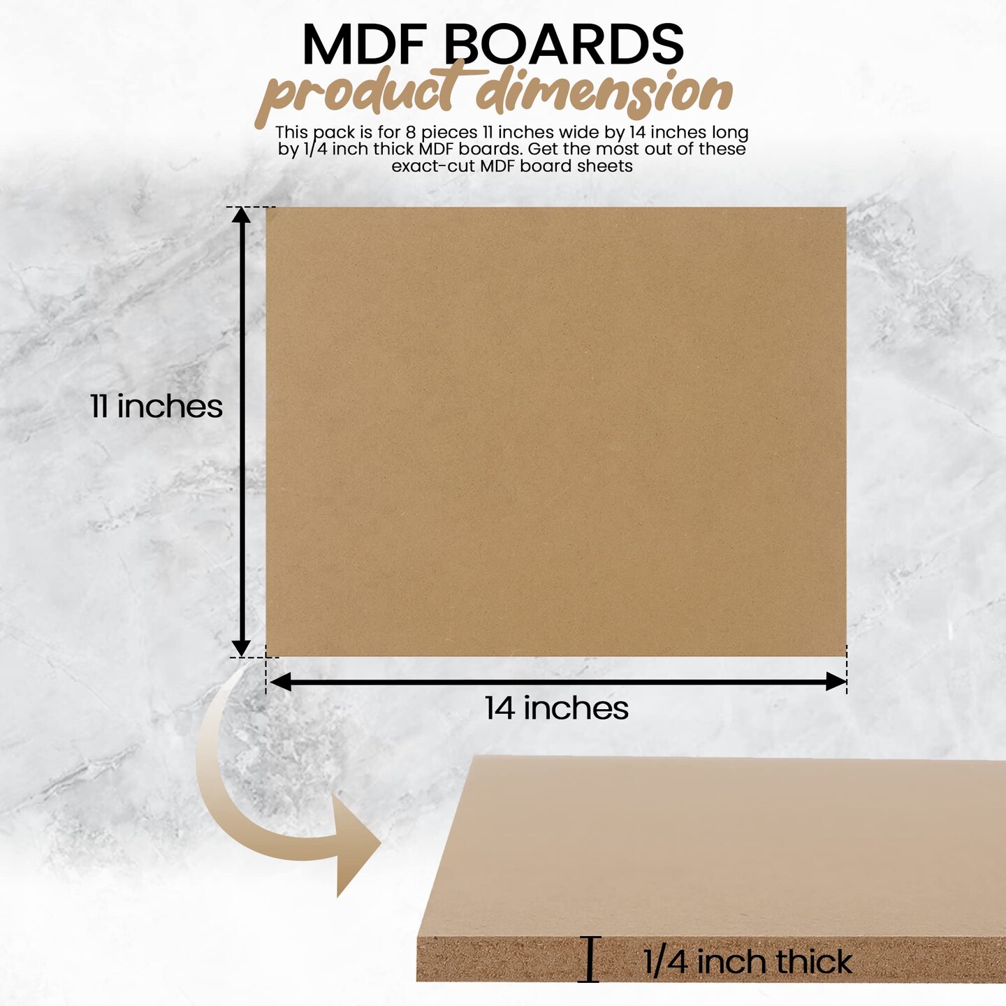 (8-Pack) CalPalmy 11” x 14” MDF Boards - 1/4” Thick Boards for Carpentry, Interior Design, Hobby Crafts, and More - with Smooth, Unfinished Sides and Sanded Edges