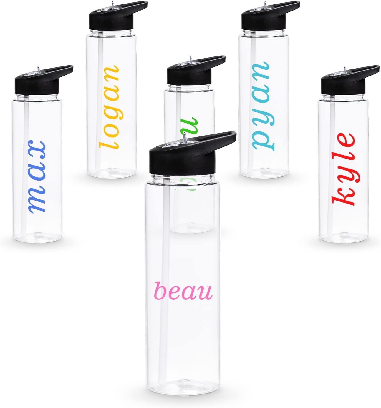 6 Pack 24 oz Clear Water Bottles with Straw