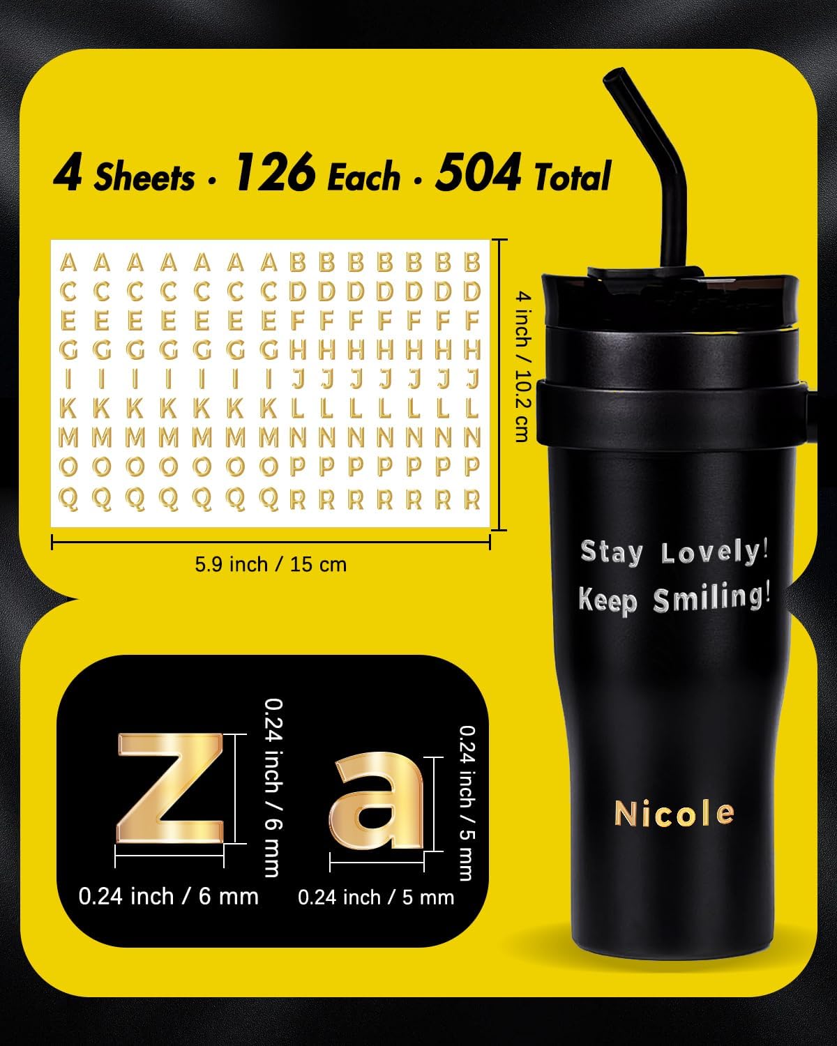 Metal Gold Letter Stickers, 504pcs Alphabet Stickers Small Sticker by Number