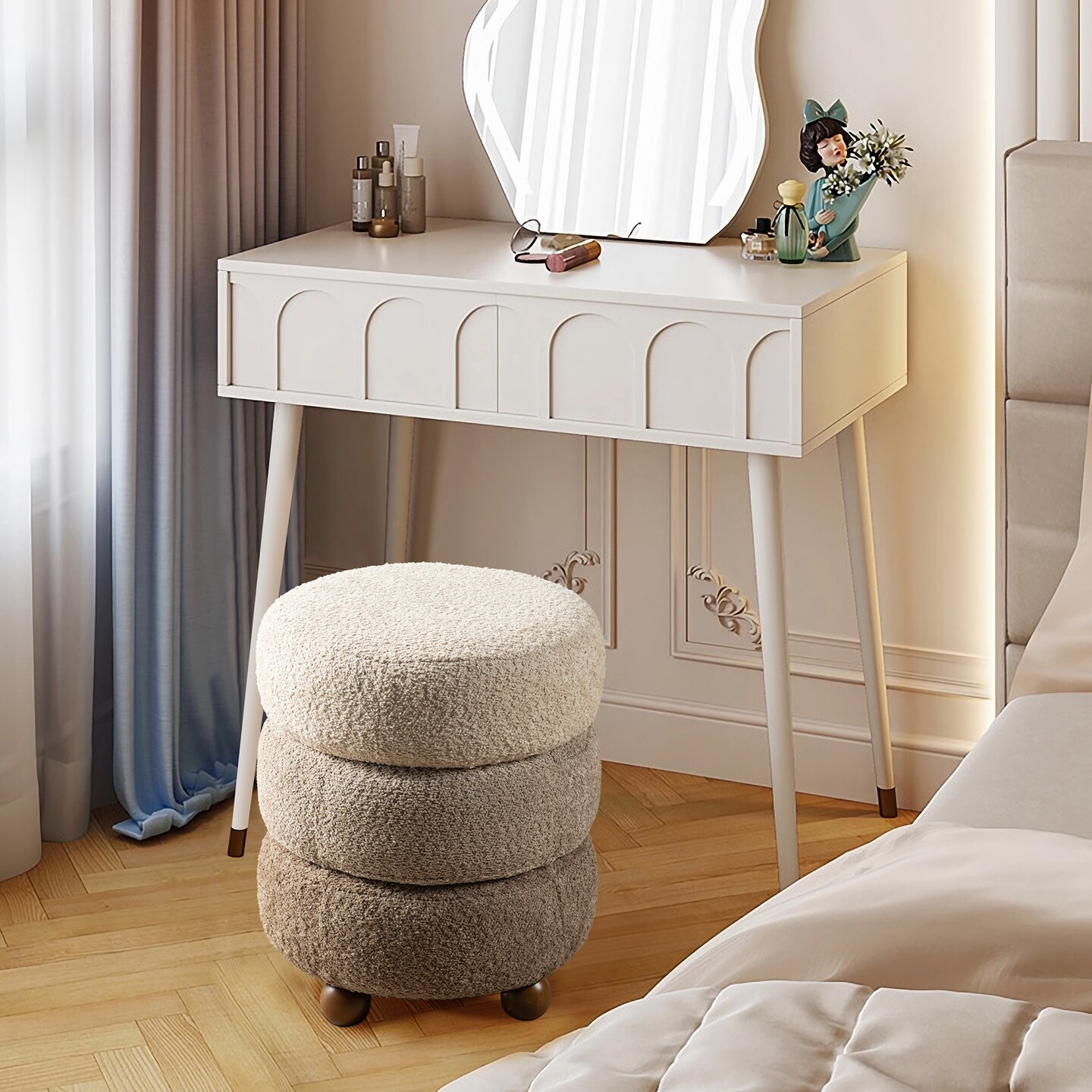 Modern Gradient Upholstered Storage Ottoman or Accent Stool with Rubberwood Ball Feet