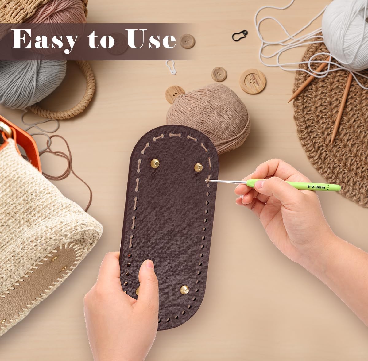 4 PCS Bag Bases for Crochet with 2 PCS Crochet Hook (Black, Dark Brown, White, Gold) 8.4 x 4 x 0.2 inches