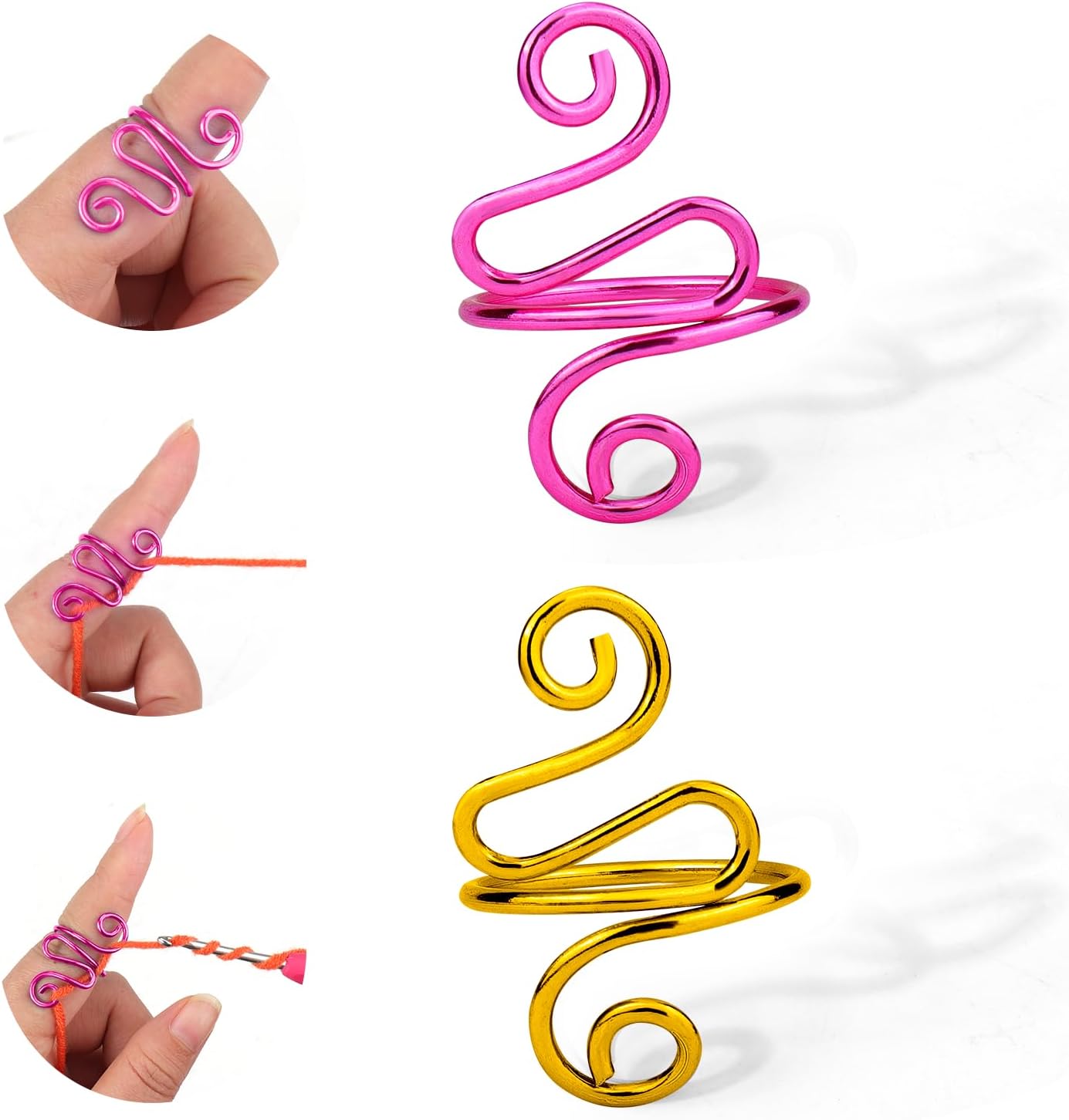 2PCS Gold Adjustable Yarn Tension Ring