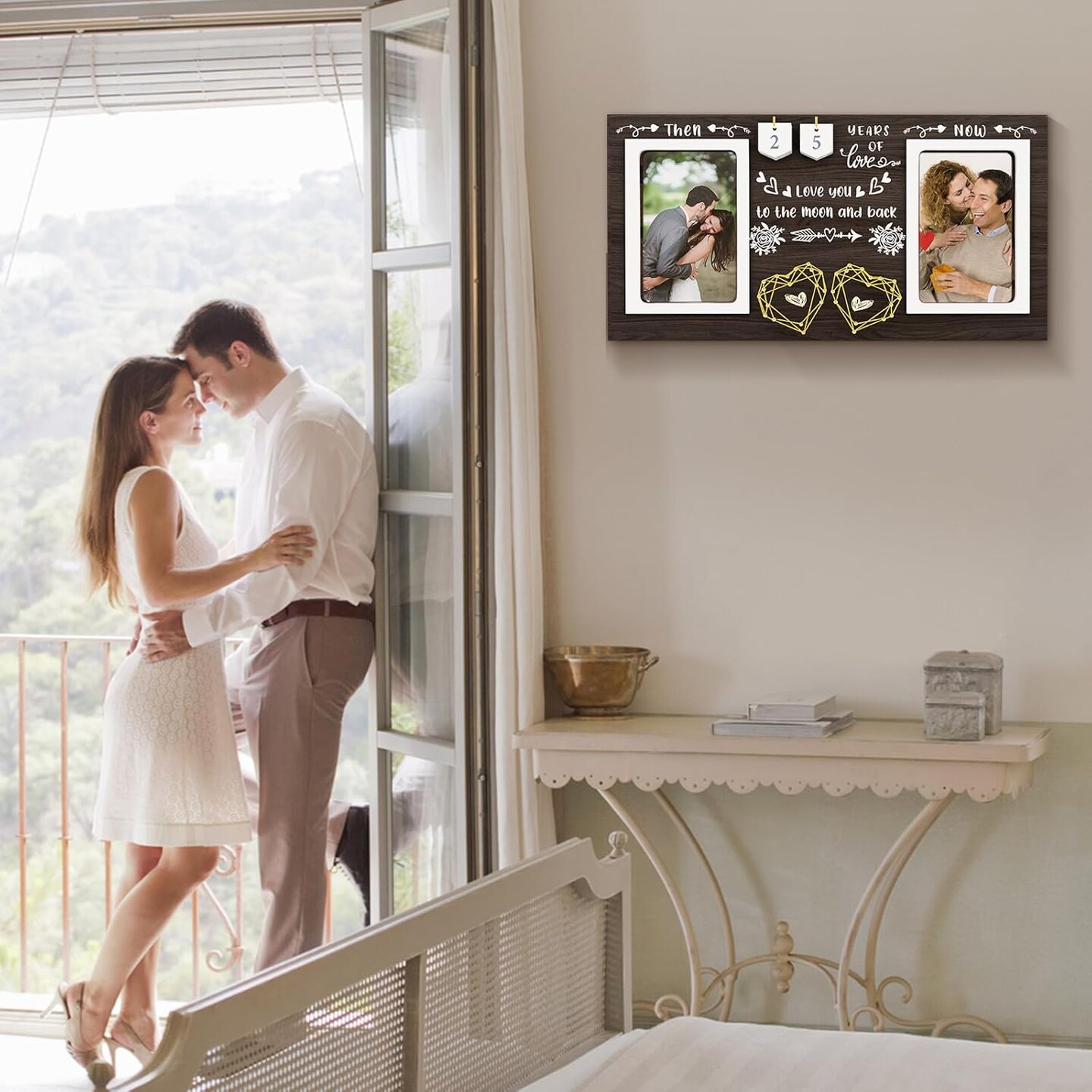 Then & Now Anniversary Picture Frame - Holds 2 4x6 Inches Photos (Black) 15.7"L x 0.7"W