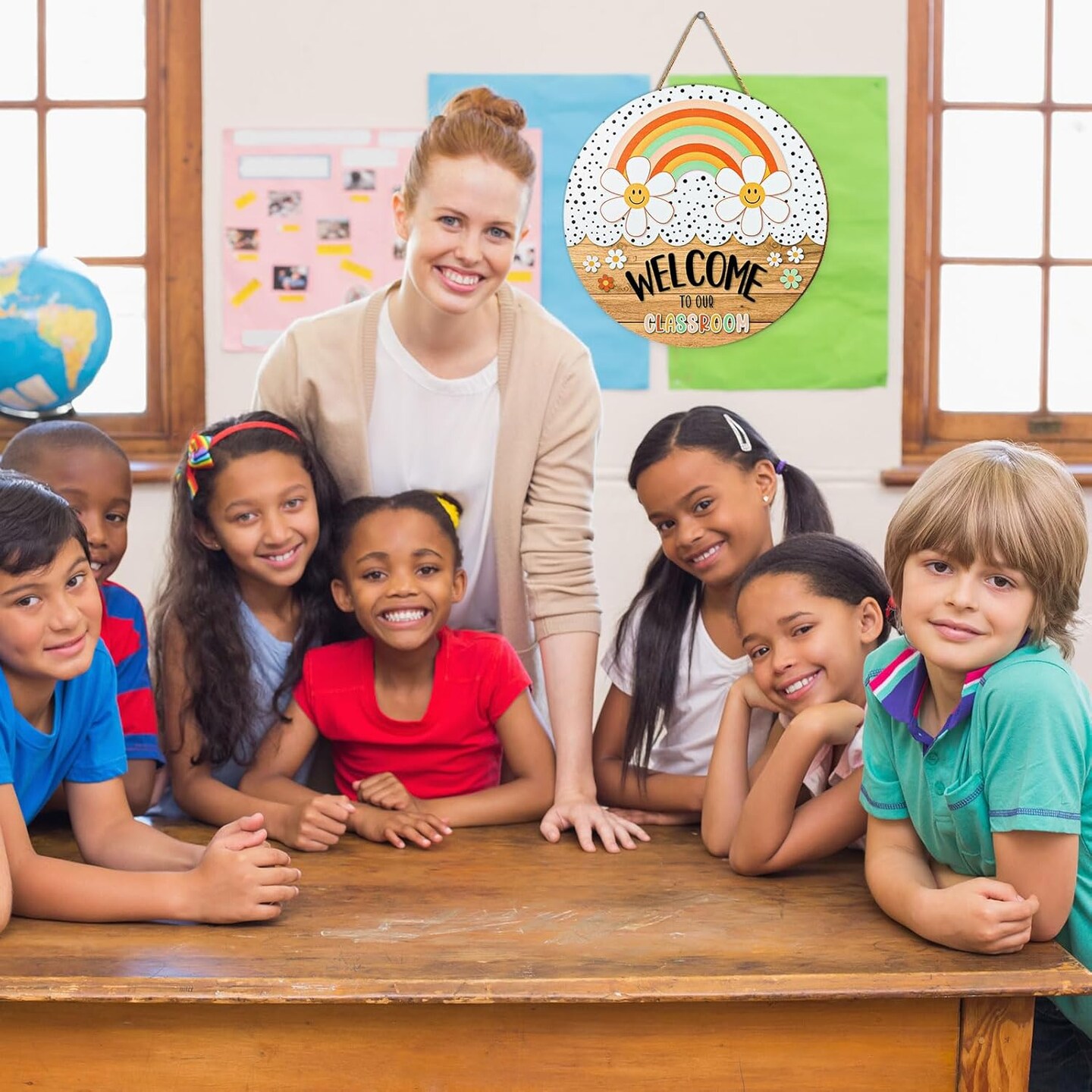 Boho Classroom Welcome Sign – 11.4" Back-to-School Teacher Door Hanger for Classroom, Bulletin Board, Window, or Wall Decor