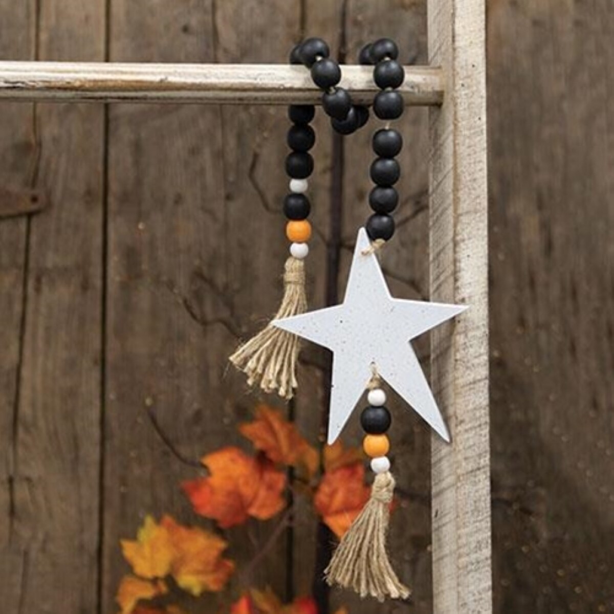 Halloween Garland with Beads and Tassels Black Orange White 28 Inch