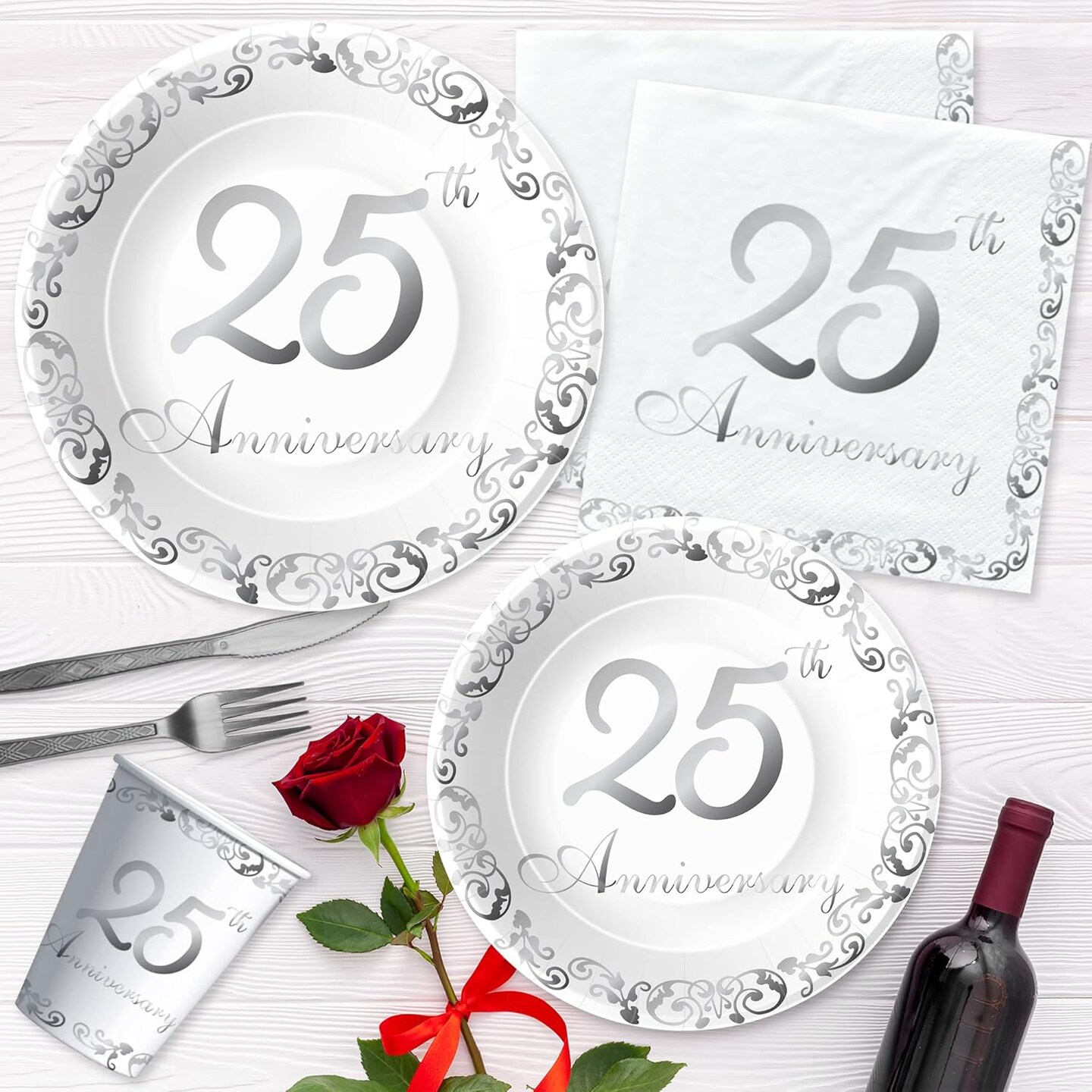 25th Anniversary Decorations Tableware - Silver