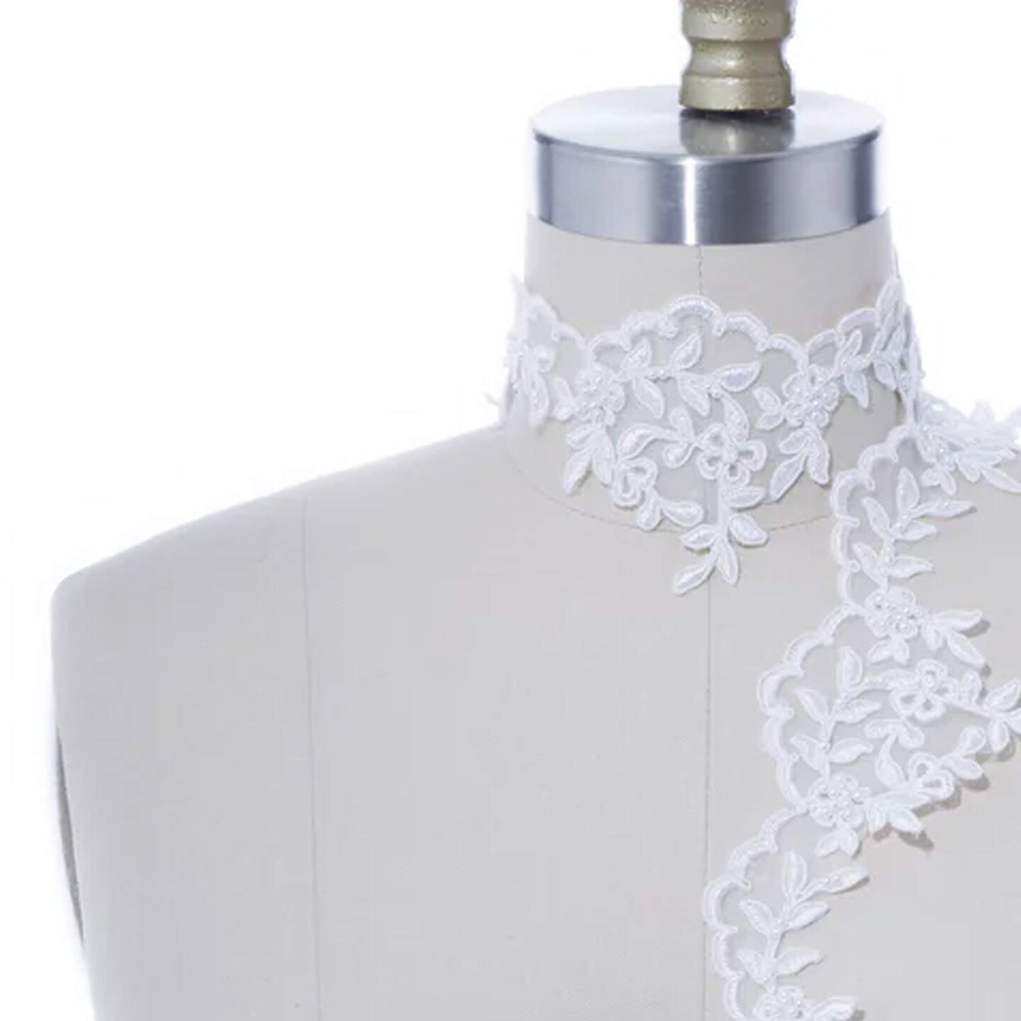 1 Yard 3 Inch Wide White Polyester Bridal Lace Trim Leaf Motif Beaded Scalloped Edging