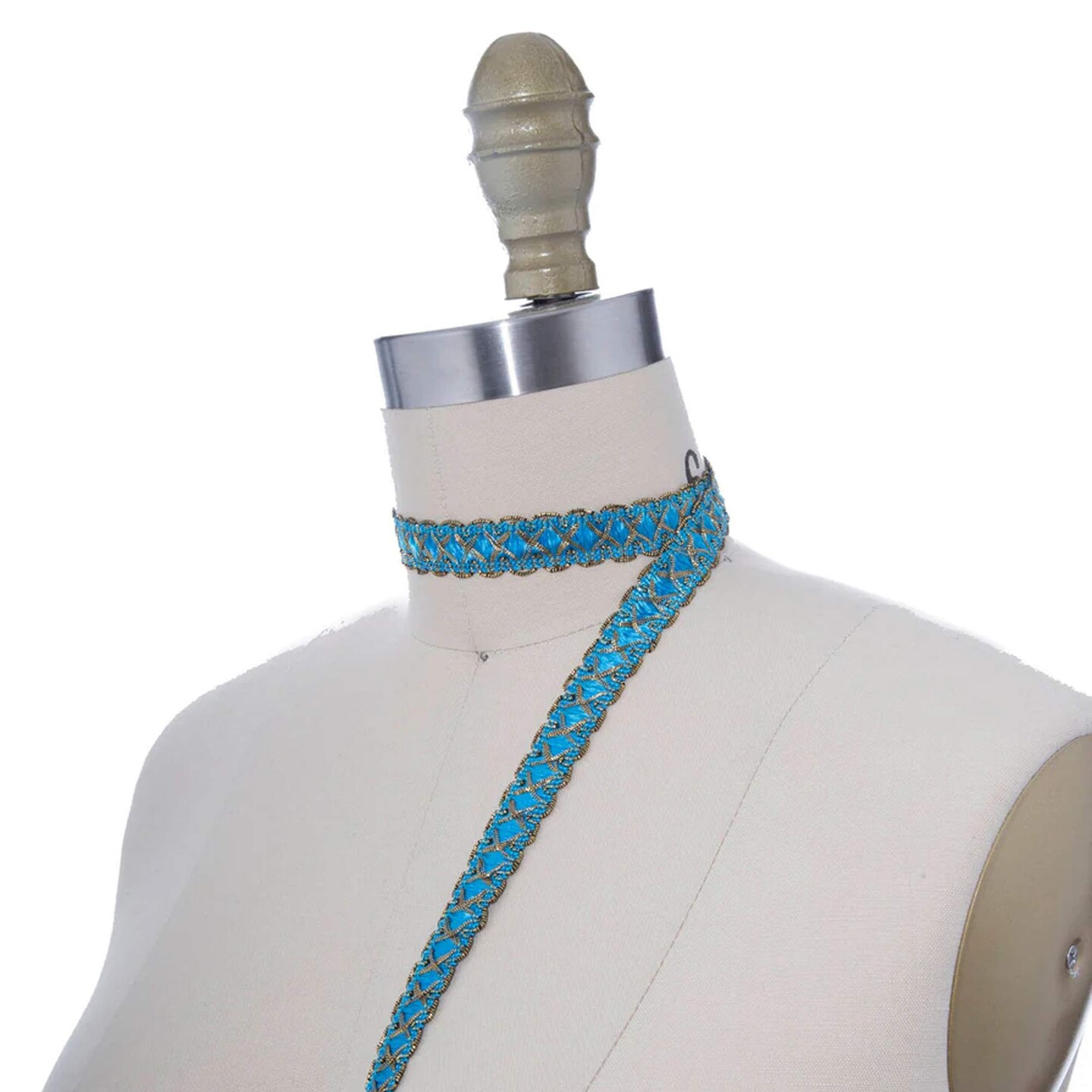 2 Yards 5/8" Lively Turquoise Blue and Gold Braided Upholstery Gimp Trim for Victorian Decor