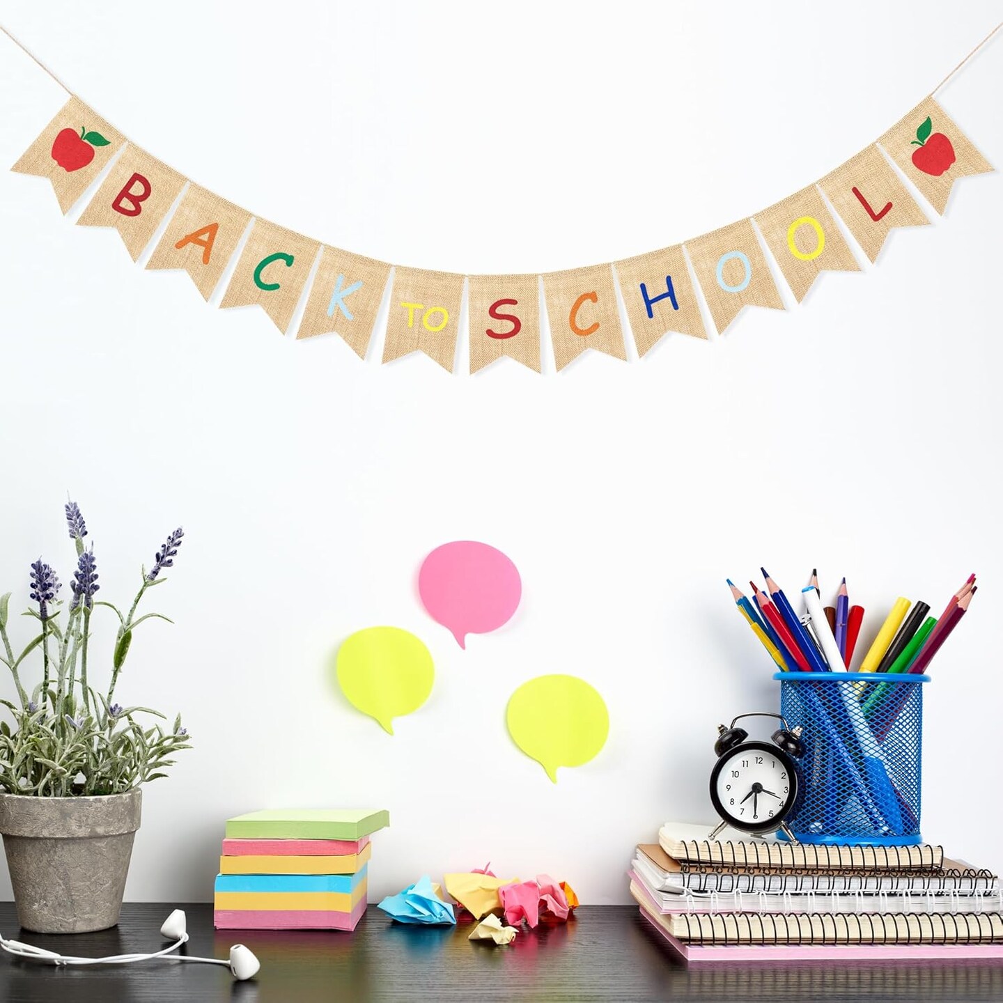 Back to School Banner Burlap Apple Sign First Day of School Decorations (red, orange, green, black & yellow) 7"L x 5"W