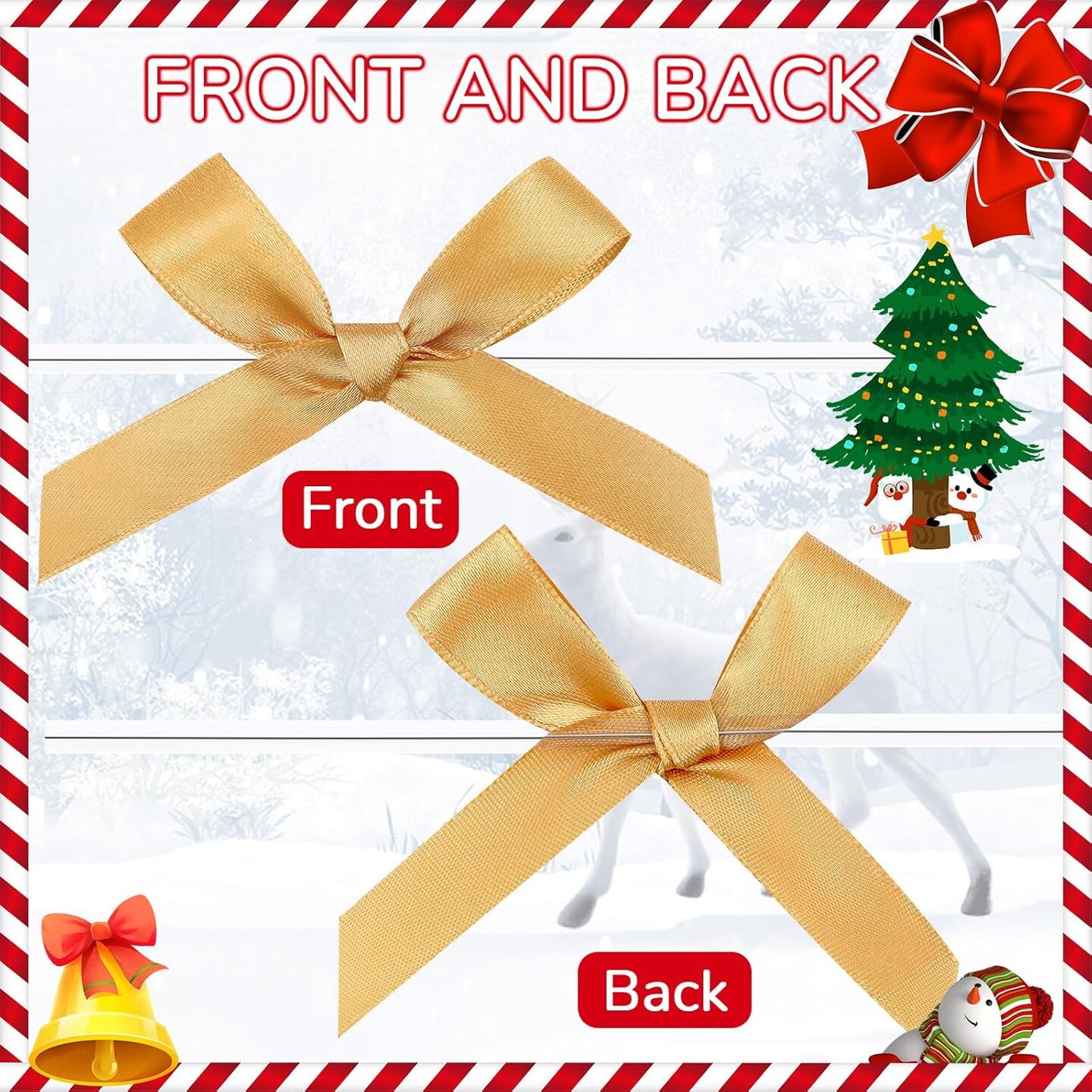 100 Pieces 2.6" Solid Gold Bows Mini Satin Ribbon (Solid Gold) 5"L x 0.63"W