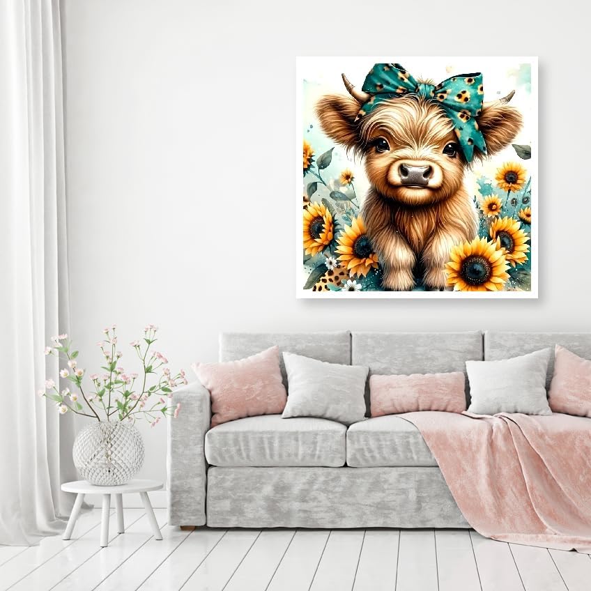 Diamond Painting Kits for Adults, 5D Cow and Flower Full Drill Diamond Art, DIY Highland Cow Diamond Art Kit Animal Gem Art for Home Wall Decor 12 X12 inch