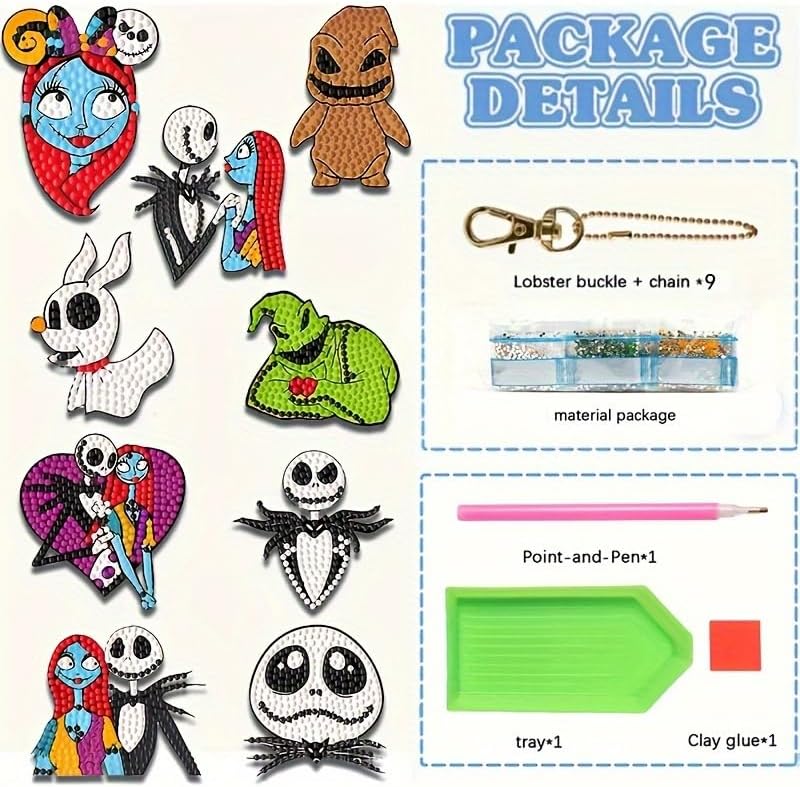 Halloween 5D DIY Porte-clés De Peinture Diamant,5 Pièces Crânes Diamant Double Face Strass Mosaïque Pour Enfants Adultes Filles Débutants,Art Diamond Painting Keychain Pendentif Pour DIY Décoration