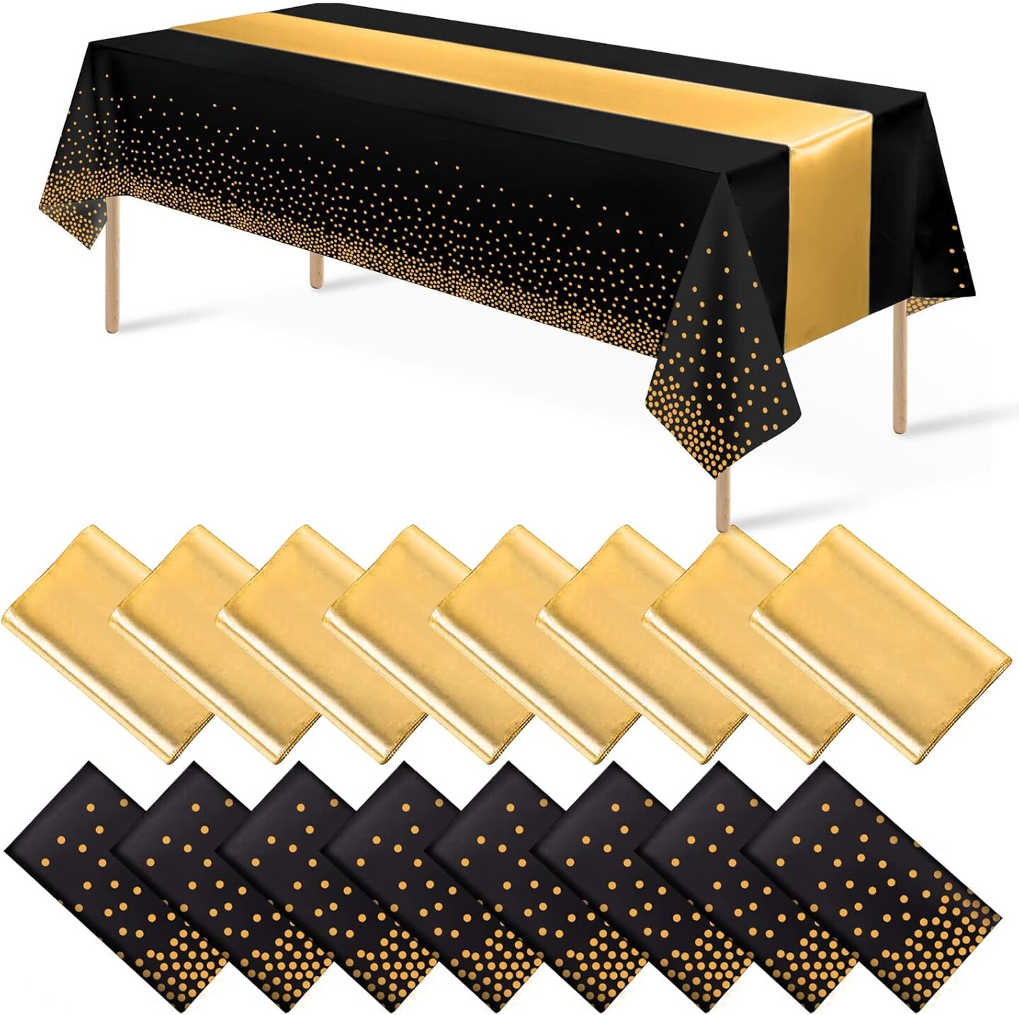 16Pack Disposable Plastic Tablecloths (Black and Gold) 108"L x 54"W