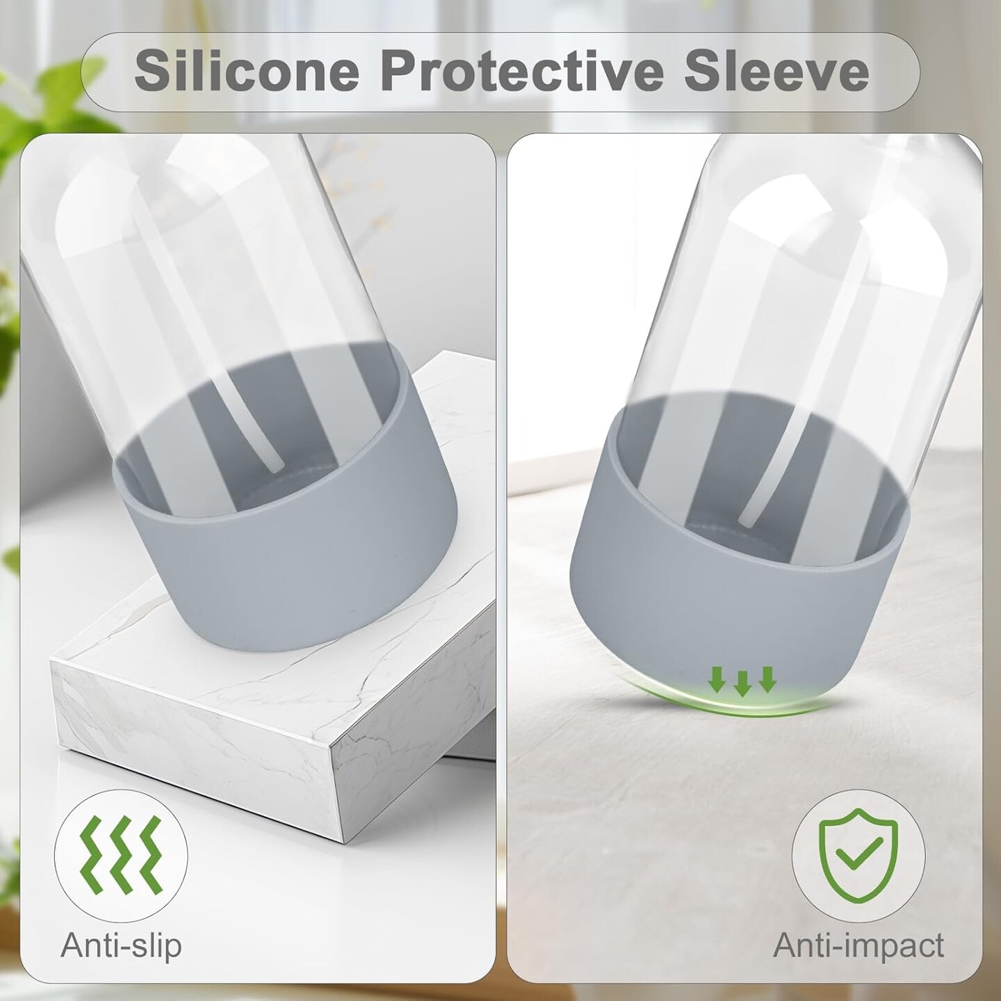 2 Pack Glass Spray Bottles with Silicone Sleeve - 16 Oz (Blue&Grey)