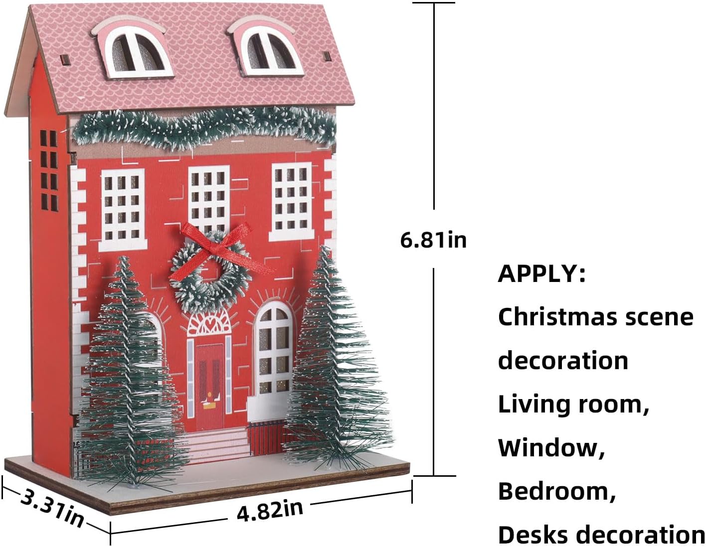 Christmas Village Set, Wooden Snow House with Christma Tree House, LED Lights Glowing Collectible Building for Kids, Adults, Indoor Desktop, Architectural Decorations