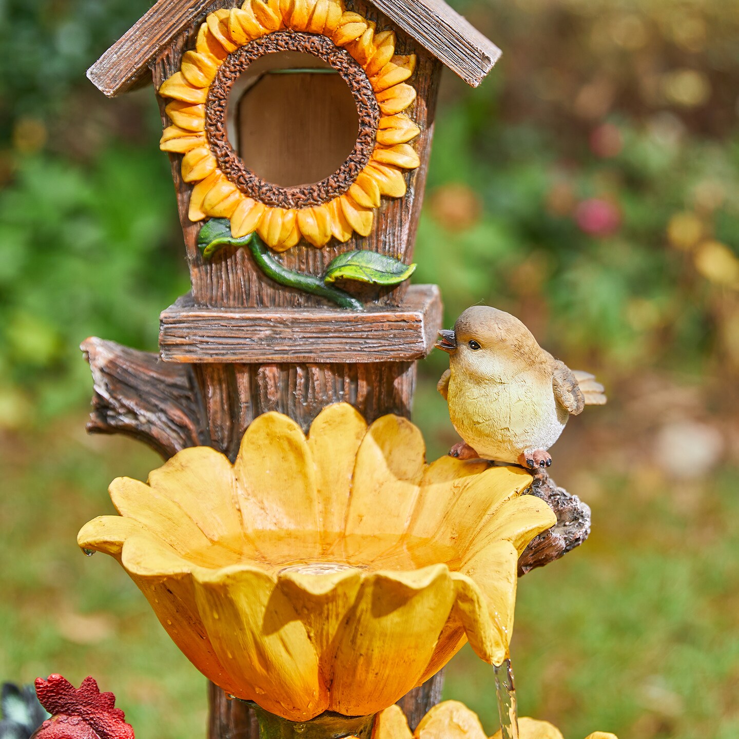 28.5&#x27;&#x27;H Farmhouse Sunflowers and Birdhouse Polyresin Outdoor Fountain with Pump and LED Light