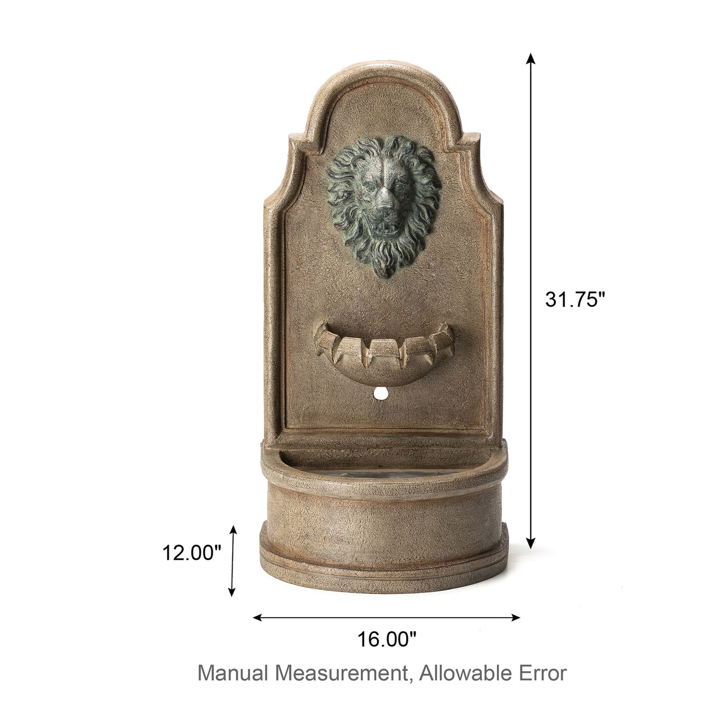 31.75&#x27;&#x27;H European Style 3-Tier Oversized Faux Granite Lion Head Polyresin Outdoor Fountain with Pump and LED Light