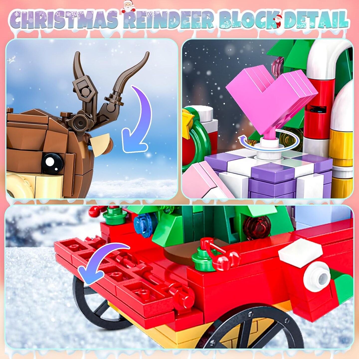 Santa&#x27;s Christmas Reindeer Building Block Kit, Cart Building Sets Christmas Playset Building Toy Ornaments Ideal Gift for Kids Boys Girls 6-12 Years Old (478 PCS)