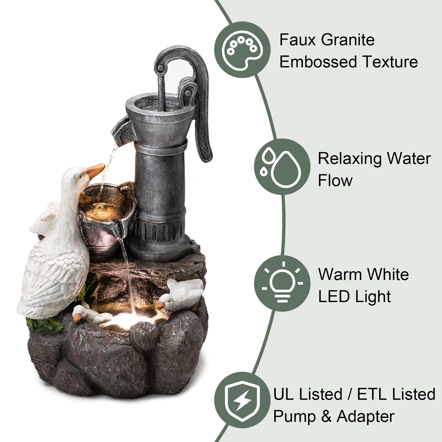 23.50"H Cute Duck Family Playing Around the Water Pump Polyresin Outdoor Fountain with Pump and LED Light