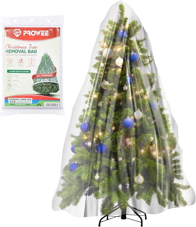 All Purpose Use Jumbo Christmas Tree Removal Bag Extra Large 6ft width by 9 Feet Tall Christmas Tree Storage Bag Clear Waterproof Christmas Tree Bag for Upright Storage