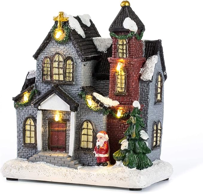 LED Lighted Christmas Collectible Buildings 6 inches Multicolor, Battery Operated