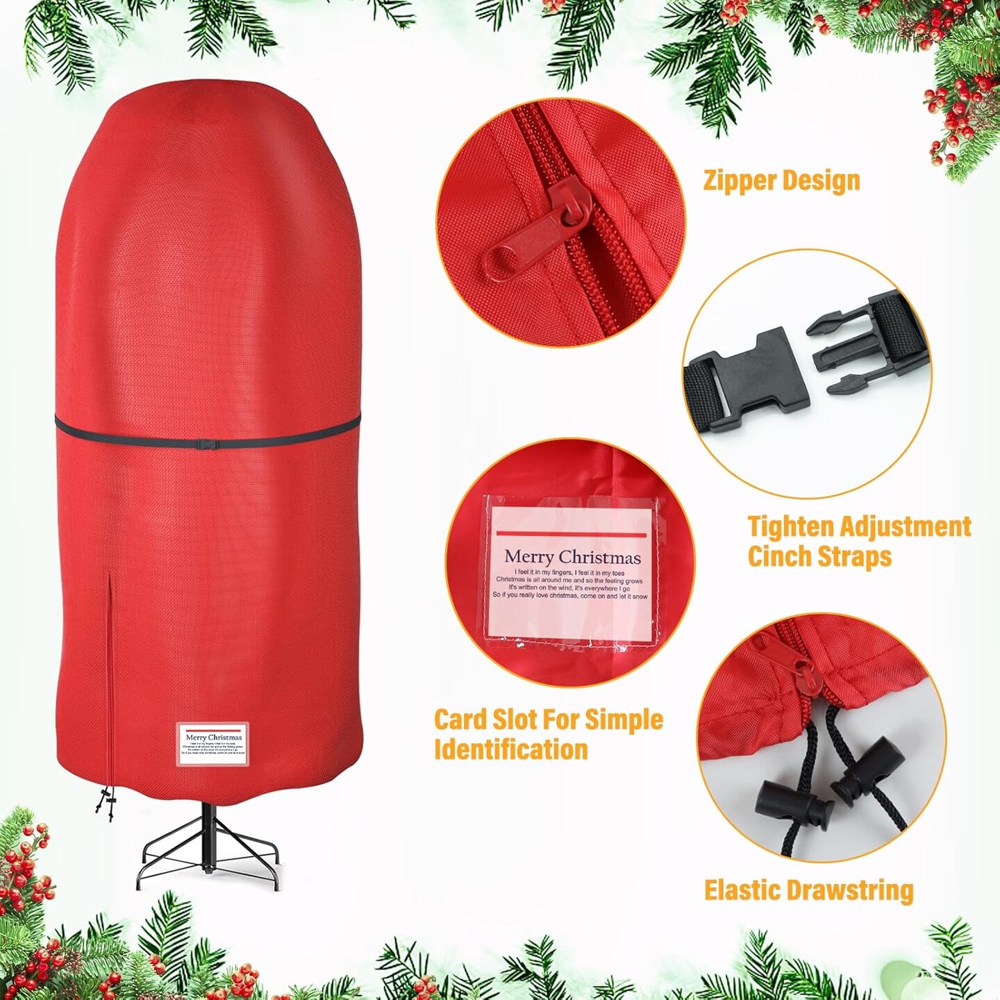 Upright Christmas Tree Storage Bag,Oxford Fabric Tear Resistant Adjustable Christmas Tree Storage Bag for 9 FT Assembled Trees (Red)