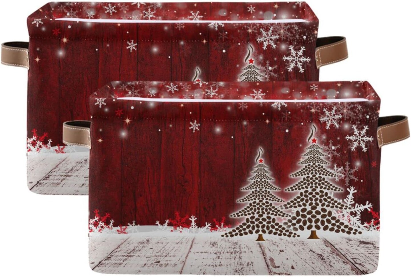 Christmas Basket with Handles, Christmas Coffee Tree Red Wooden Foldable Fabric Collapsible Storage Bins Organizer Bag for Storage Clothes