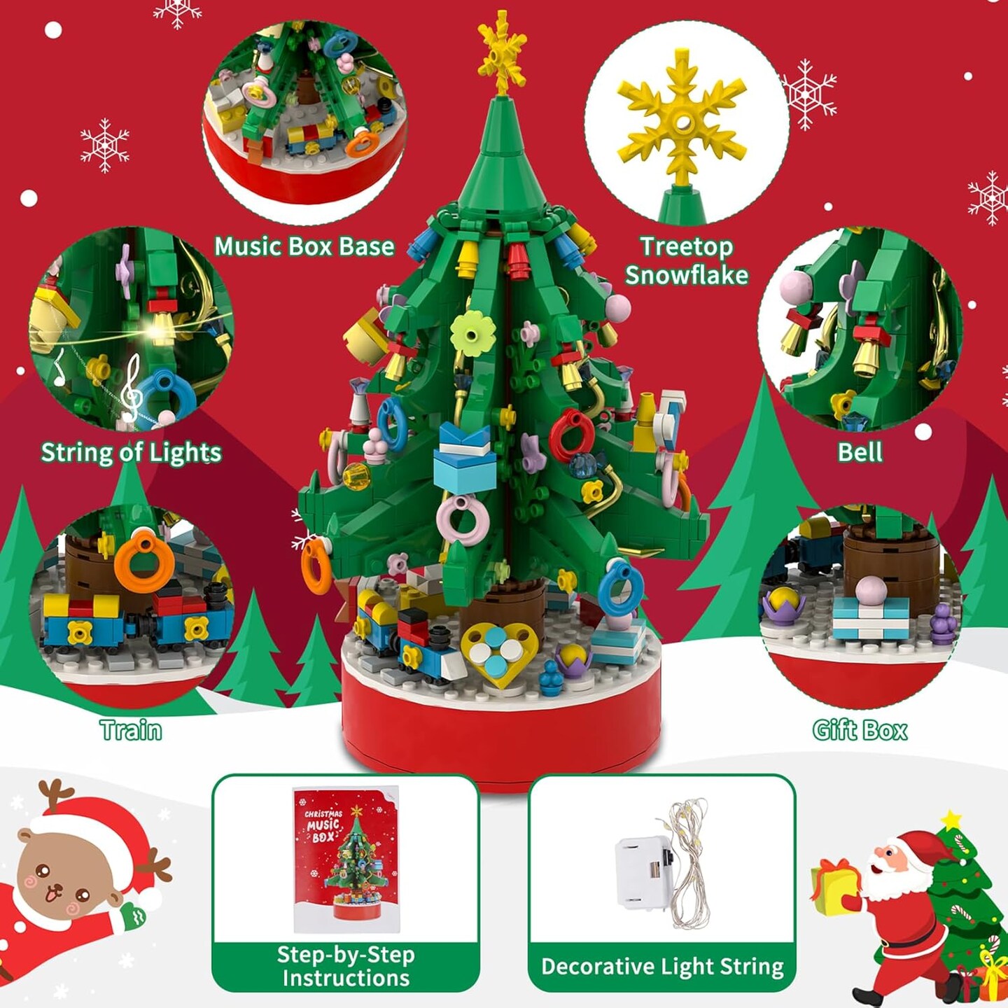 Advent Calendar 2024 Christmas Tree Building Blocks Kit with LED Light &#x26; Music Box, 24 Days Christmas Countdown Calendar Building Block for Kids Adult, Desk Decor for Teens Boys Girls