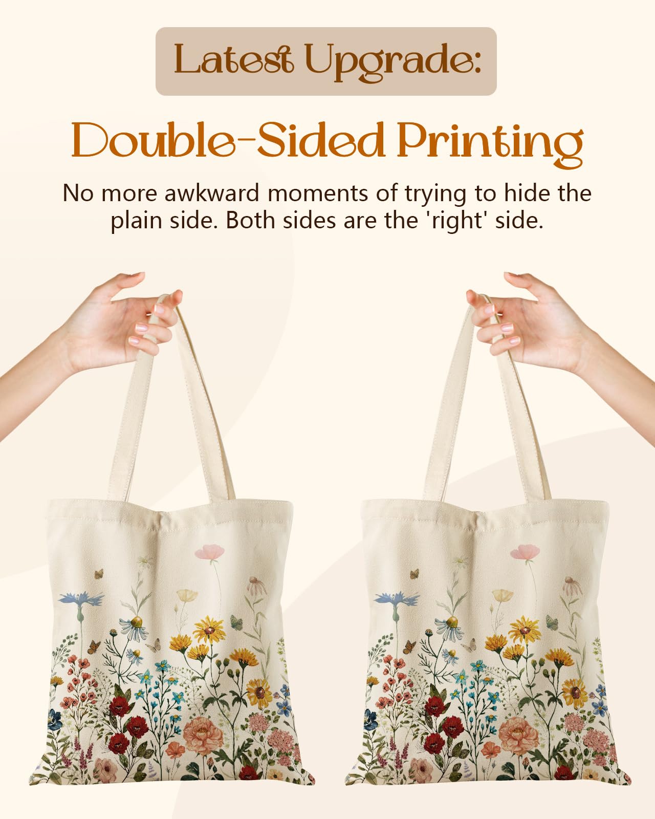 Aesthetic Tote Bag - with Magnetic Buckle and Zipper Inner Pocket for Women Lady Cloth Cotton Tote Bag for Gym, Work, Travel, Shopping, Retro Flower