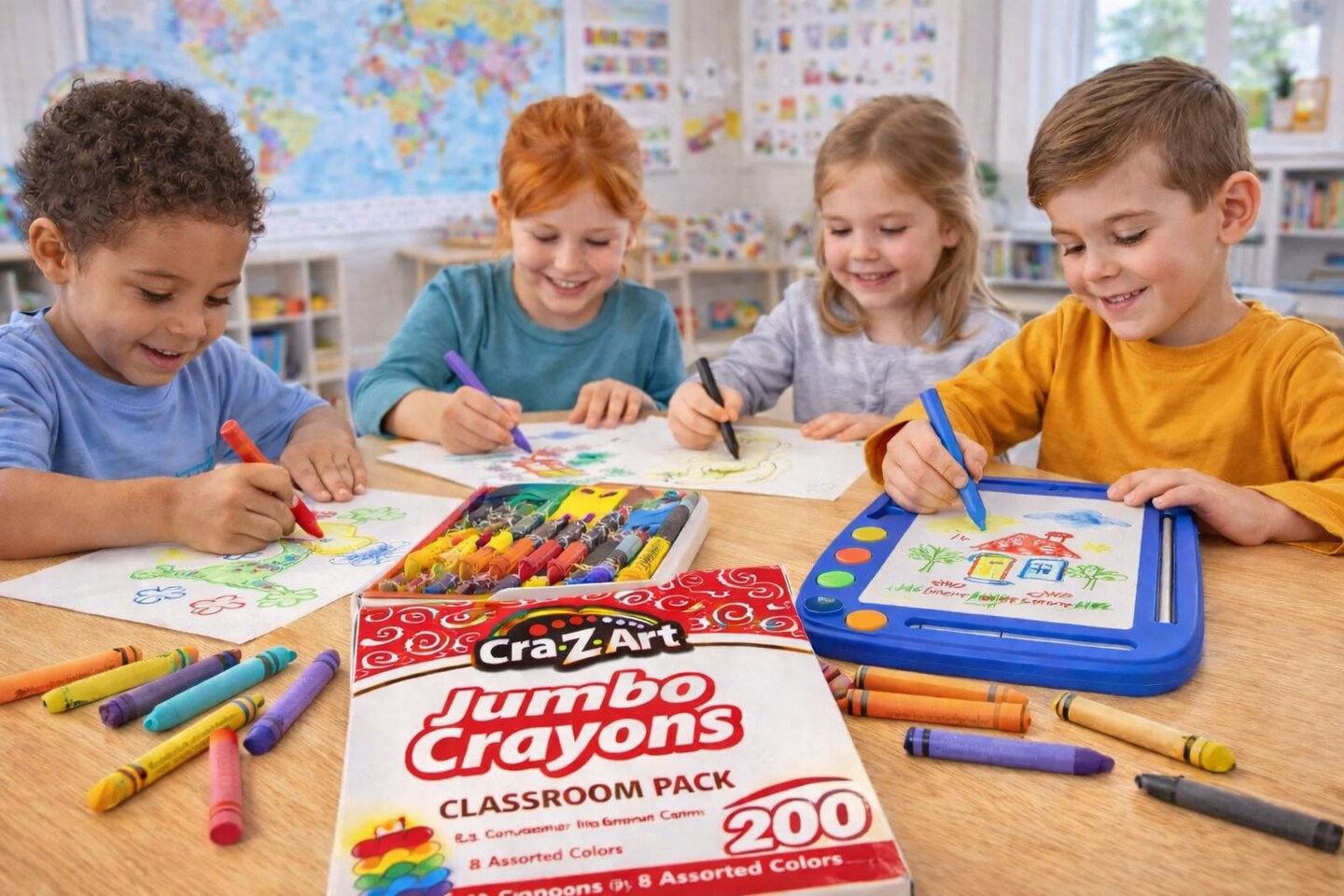 Cra-Z-Art Jumbo Crayon Classroom Pack – 8 Colors, 200 Count | Non-Toxic Large Crayons for Toddlers, Kids & School Art (S7136-200)