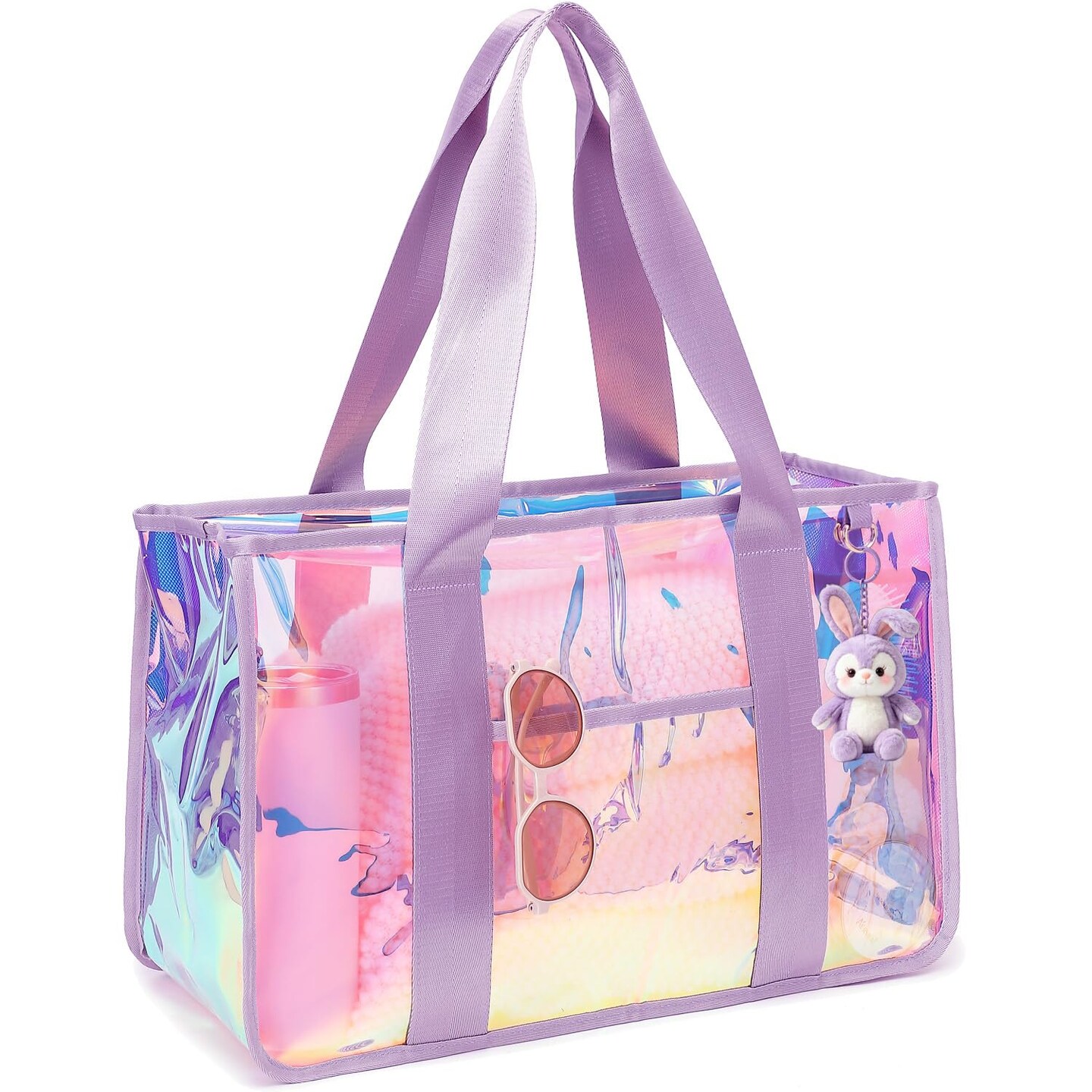 Iridescent Clear Beach Bags Waterproof Sandproof for Women, Large