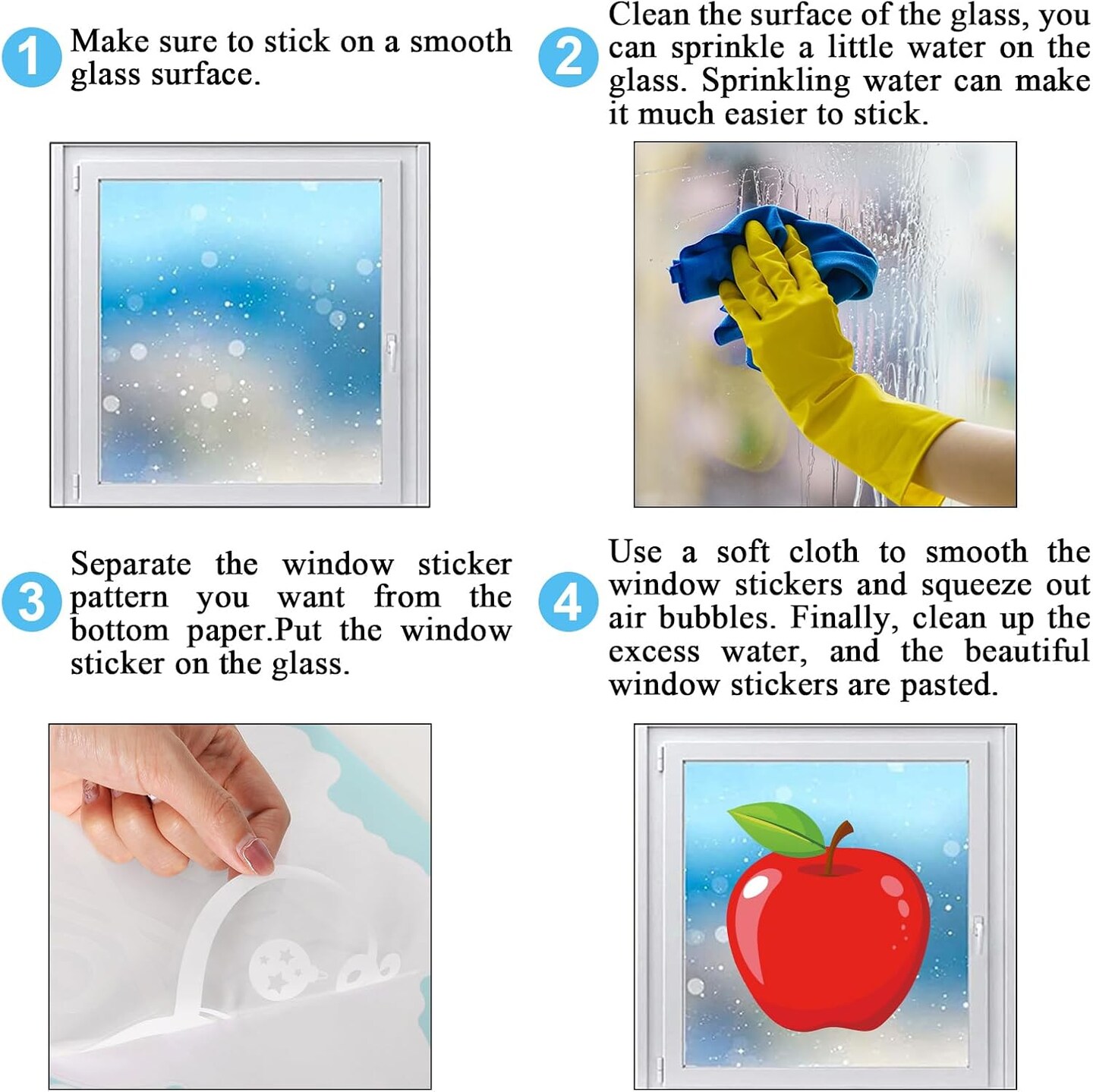 9 Sheets Back to School Apple Window Clings, Reusable Double Sided Classroom Window Stickers with Colorful Cartoon Apple Designs for Glass, First Day of School Decorations, Nursery and Classroom Decor