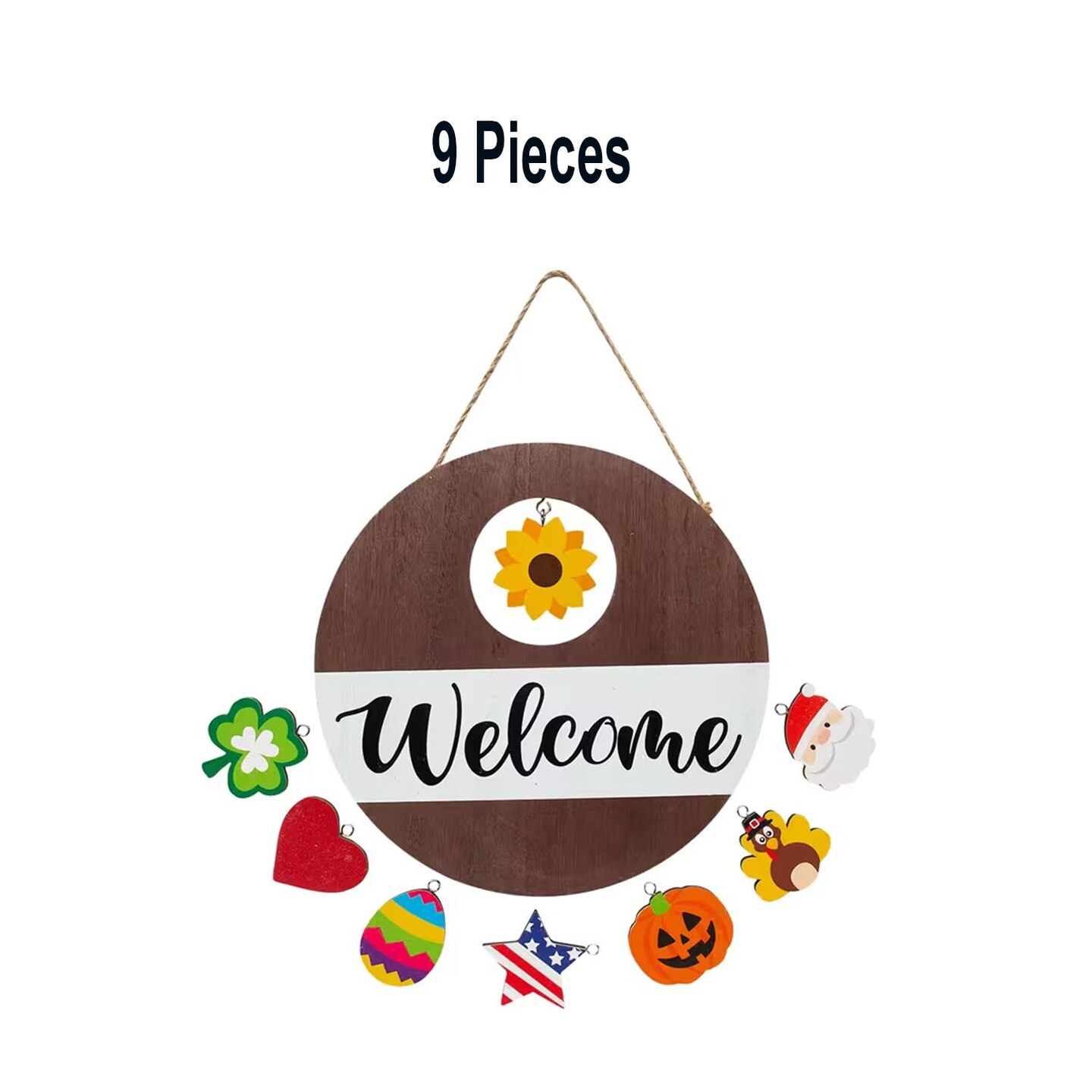 9 Pieces Interchangeable Season Welcome Sign Wooden Door Décor Set