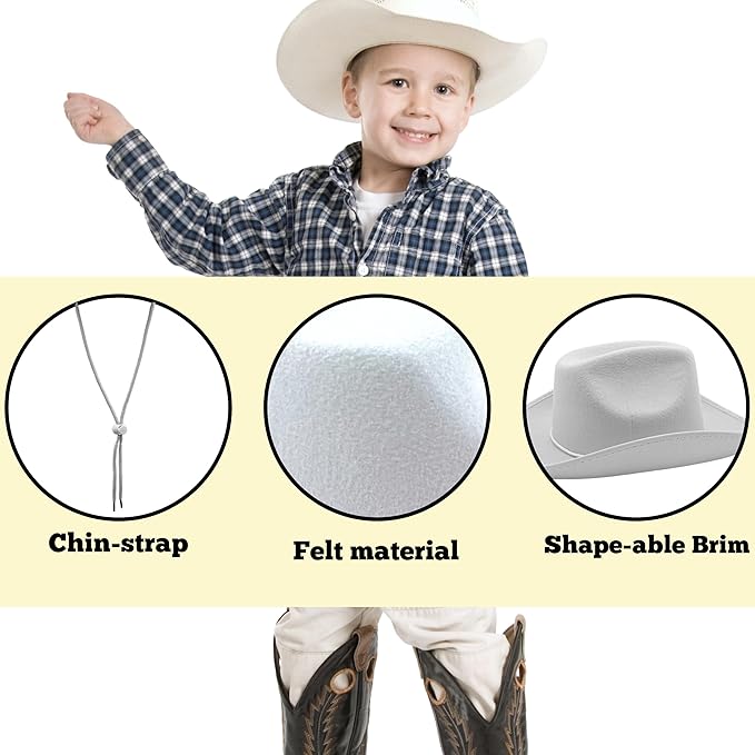 4E&#x27;s Novelty 2 Pack Kids Cowboy Hat - White Cowboy Hat for Boys &#x26; Girls 5-12 for Dress-Up &#x26; Costume Play