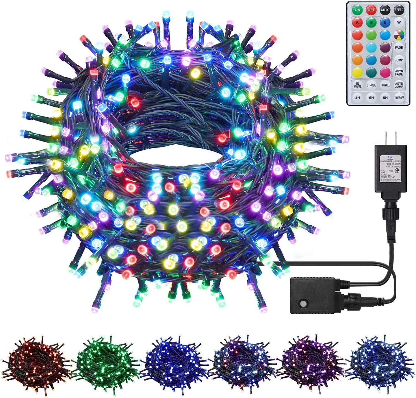 66ft Christmas Decorative Mini Lights, 200 LED RGB Changing 7 Functional Green Wire Fairy Halloween Lights with Remote Timer, Plug in Indoor Outdoor Xmas Wedding Party Decor