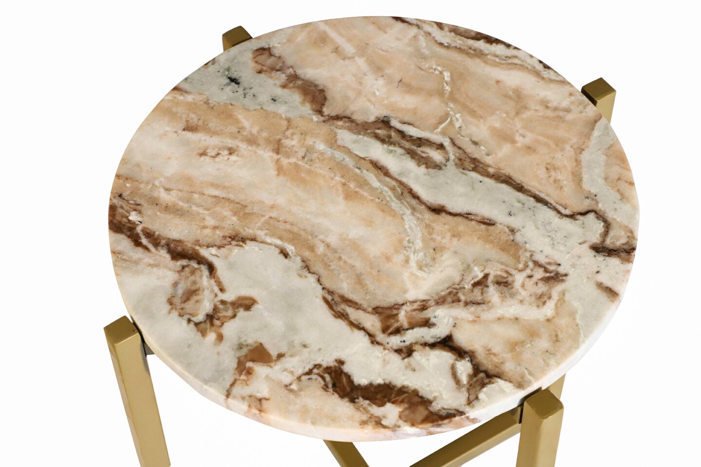 Brown Marble Side Table With Golden Metal Frame-21&#x27;&#x27;Height