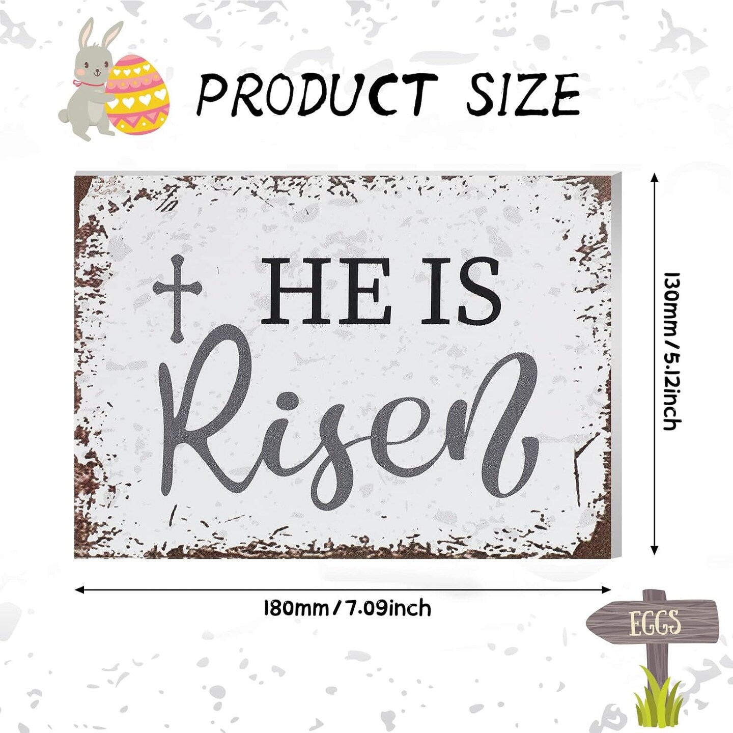 Easter He is Risen Wood Block Sign 5 x 7 Inches Christian Desk Decor Bible Verse Wooden Sign Cross Rustic Religious Tabletop Signs for Home Farmhouse Table Shelf Kitchen Decorations(White Style)