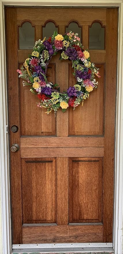 Spring Front Door Wreath 22 Inch, Gorgeous Faux Spring Flower Wreath, White Storage Gift Box Included