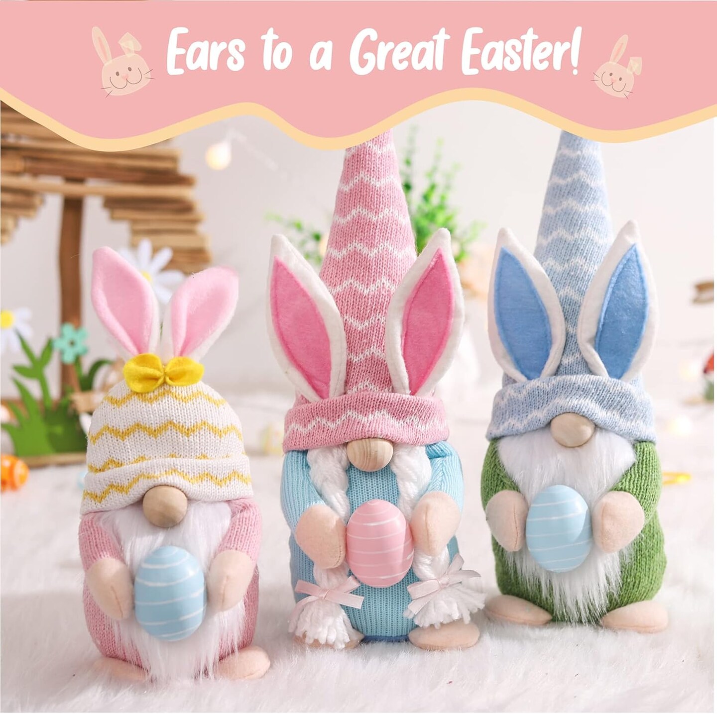 Easter Gnomes Plush Decoration, 3 PCS Spring Bunny Dolls with Egg Handmade