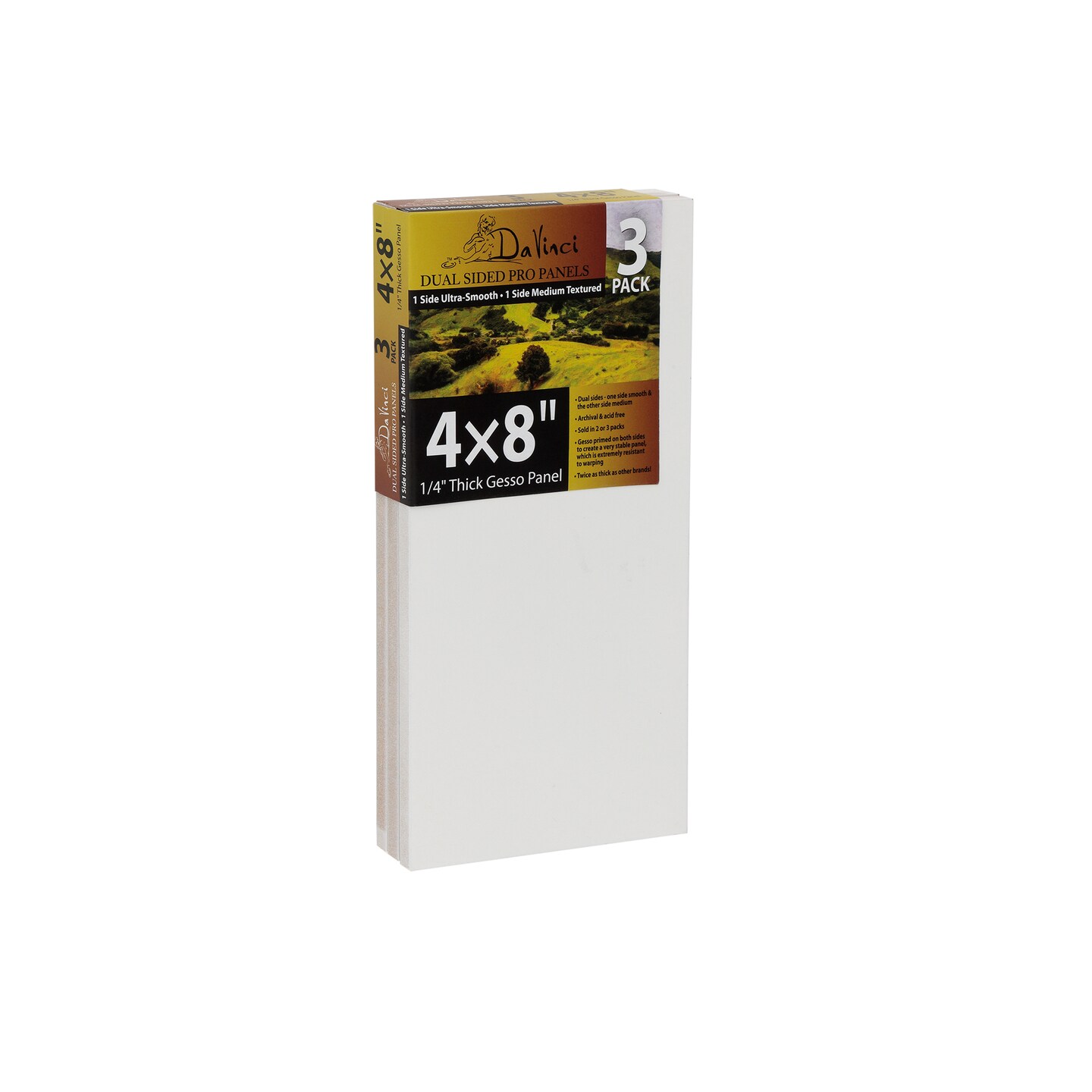 Jerry's Artarama Da Vinci Dual Sided Pro Panel Board - 3-Pack, 4x8" 6mm Deep Panels for Painting - Archival, Acid-Free Art Supplies - Ultra-Smooth & Medium Textured Paint Surfaces
