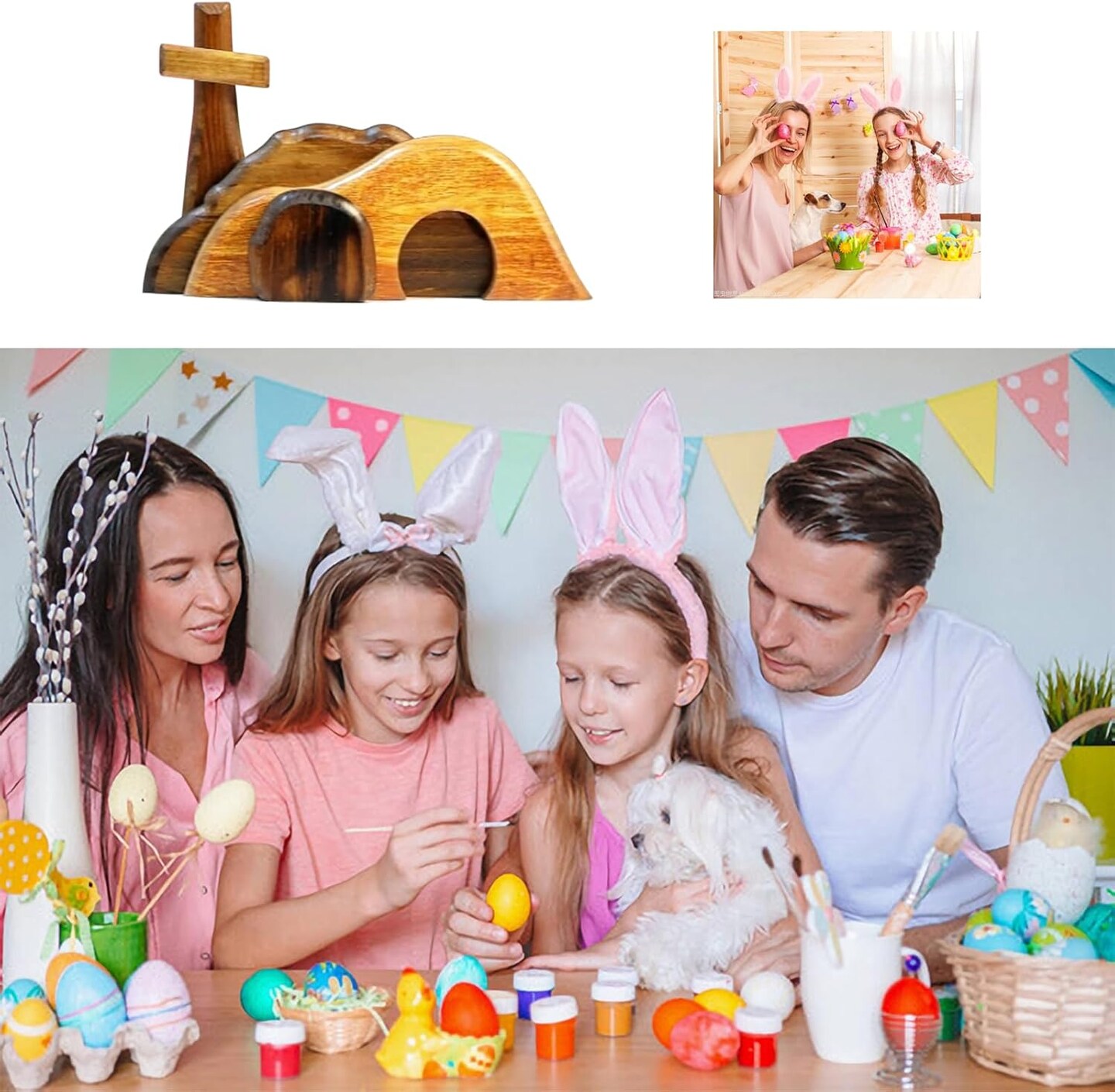 Easter Resurrection Scene Set, Easter Scene Wooden Decor, Set of 4 Empty Tomb Easter Scene, Jesus Tomb Easter Tray Set, Suitable for Religious Home Office Desktop Decor