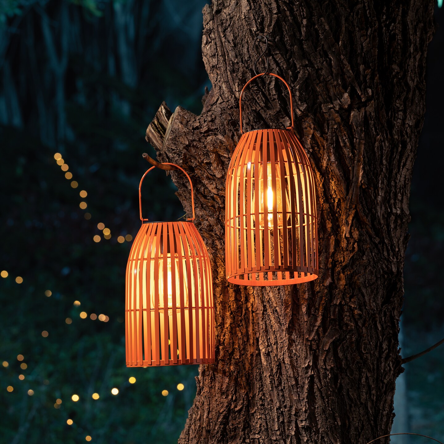 Set of 2/4 9.75&#x22;H Metal Solar Powered Edison Bulb Outdoor Hanging Lantern