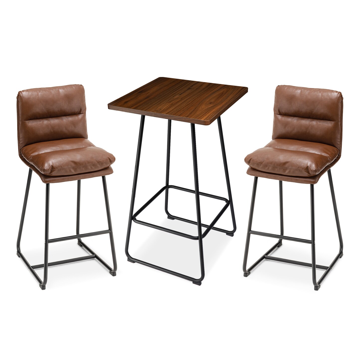 Industrial Modern Set of 3 Pub Table Set with 41"H Square Bar Table and Stools