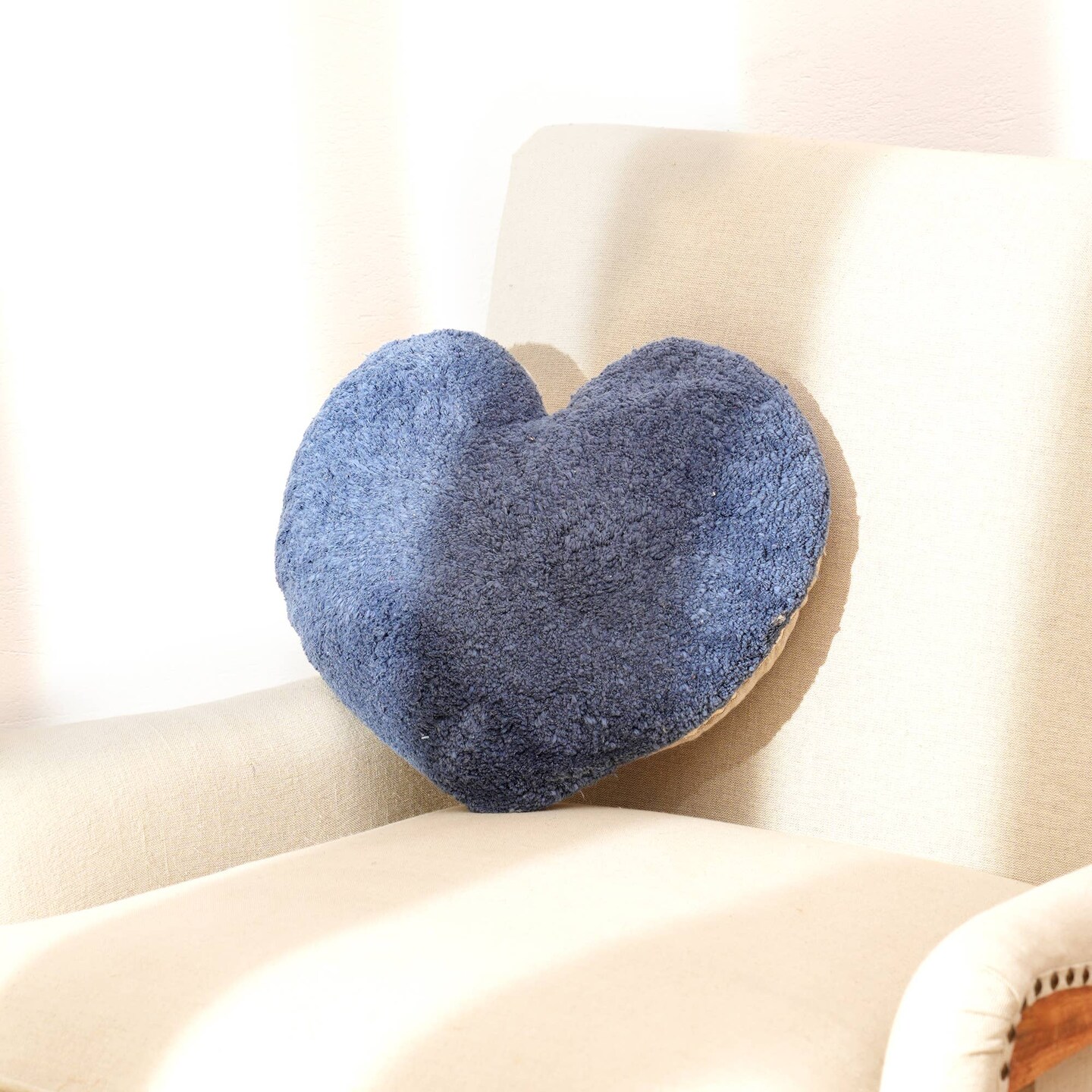Decorative Heart Shape Blue Tufted Cotton Pillow - 16 X 14&#x22;