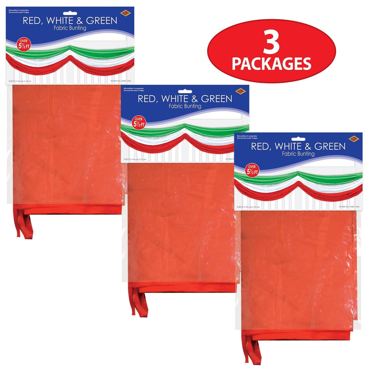 6 Pack Beistle Fiesta Red, White/Green Fabric Bunting