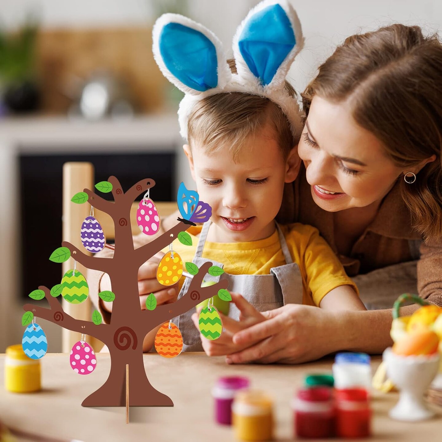 24 Pack 3D Wooden Easter Egg Tree Craft Kit for Kids Make You Own Easter Egg Tree DIY Wooden
