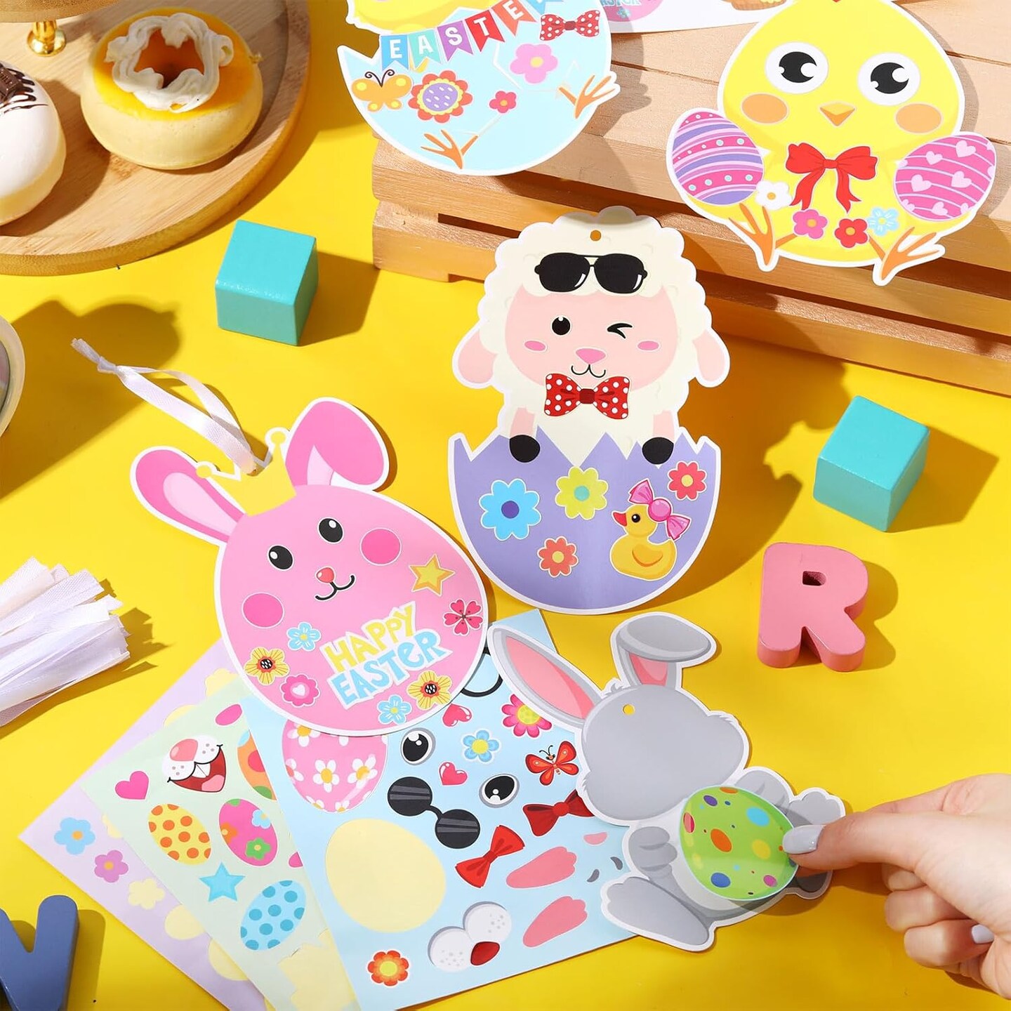 48 Pcs Easter Crafts Kits for Kids Easter Egg Bunny Crafts DIY Easter Ornament Kit Make Your Own Easter Craft Stickers Easter Activities for Kids Easter Party Classroom Favors Decor Supplies