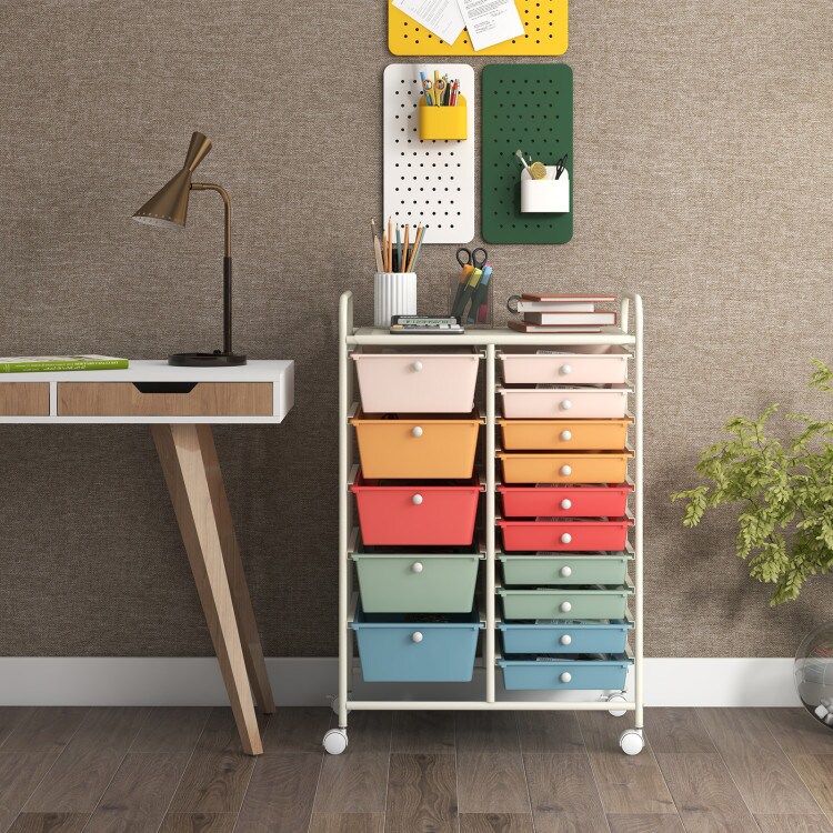 15-Drawers Multi-Use Rolling Storage Organizer Cart with Chrome Finish Steel Frame Perfect for Any Room