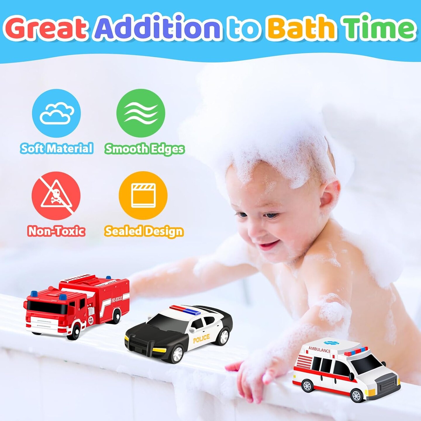 No Hole Bath Toys for Babies and Toddlers, Car Bath Toys for Infant Babies Kids
