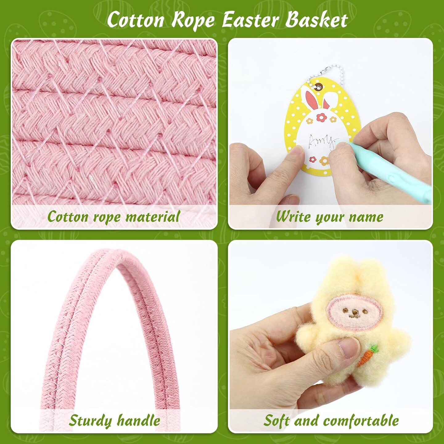 Easter Basket, Easter Baskets for Kids, Boys Easter Basket, Easter Basket for Boys Girls Baby Kids Includes Three Small Personalized Plush Dolls and Decorative Card (Pink)
